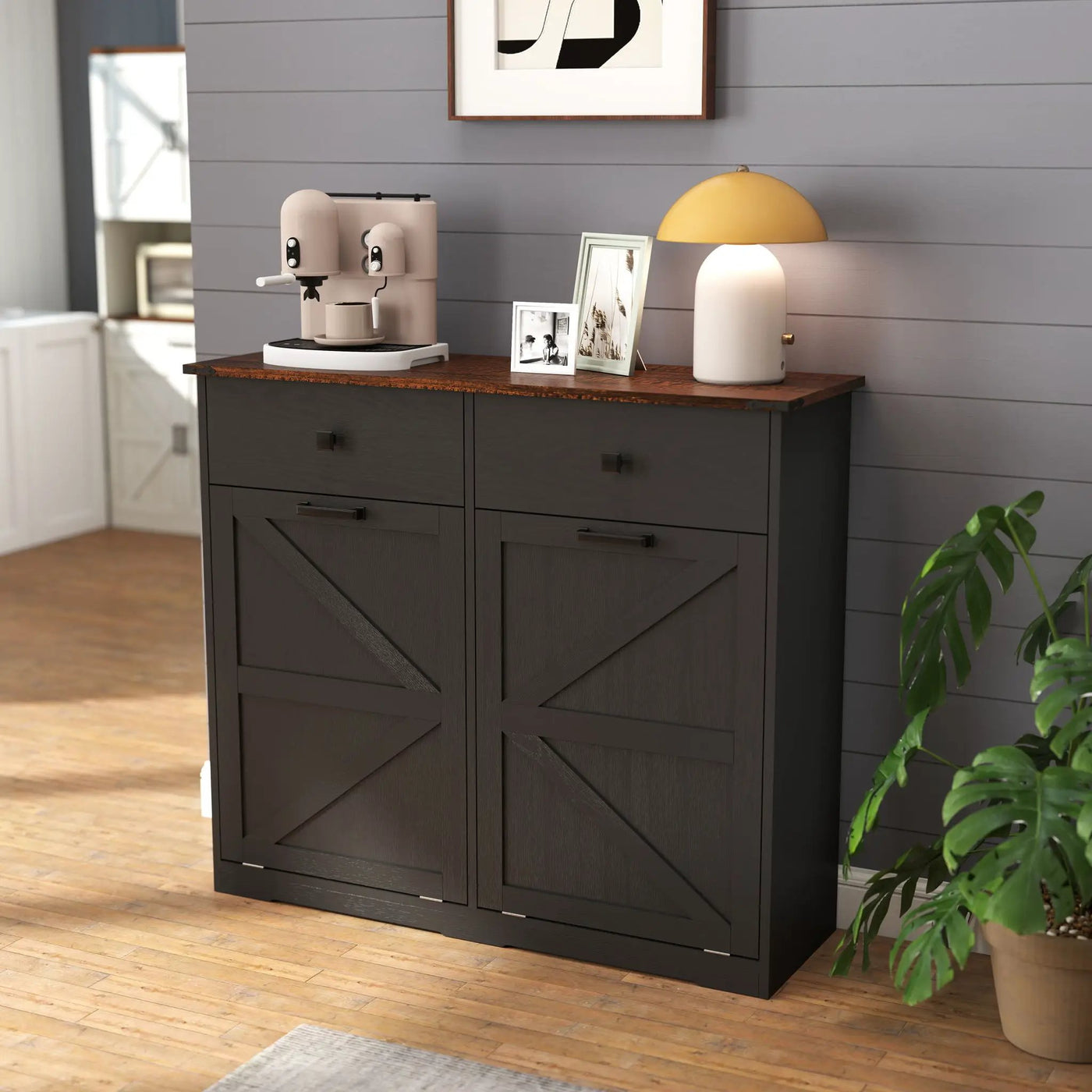 Double Tilt Out Trash Cabinet With Hideaway Drawer And Barn Door Style by HouseOfZazla