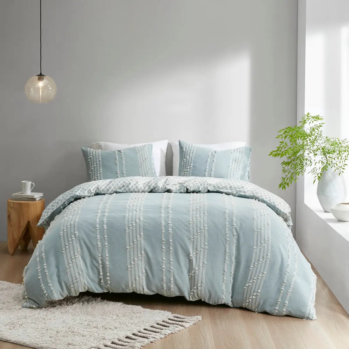 King/Cal King 3 Piece Cotton Jacquard Duvet Cover Set by HouseOfZazla