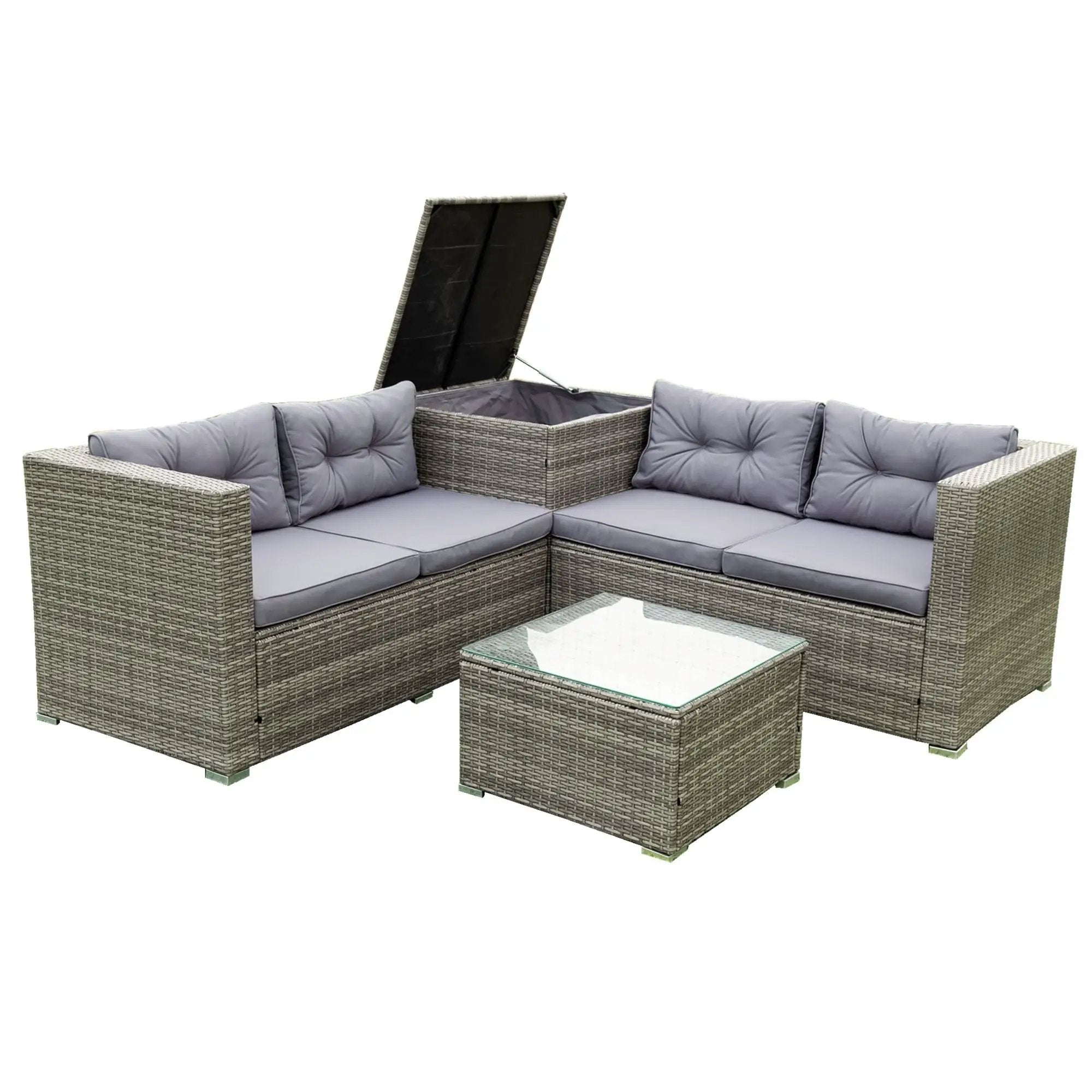 4 Piece Patio Sectional Wicker Rattan Outdoor Furniture Sofa Set With Storage Box by Unique Piece Furniture