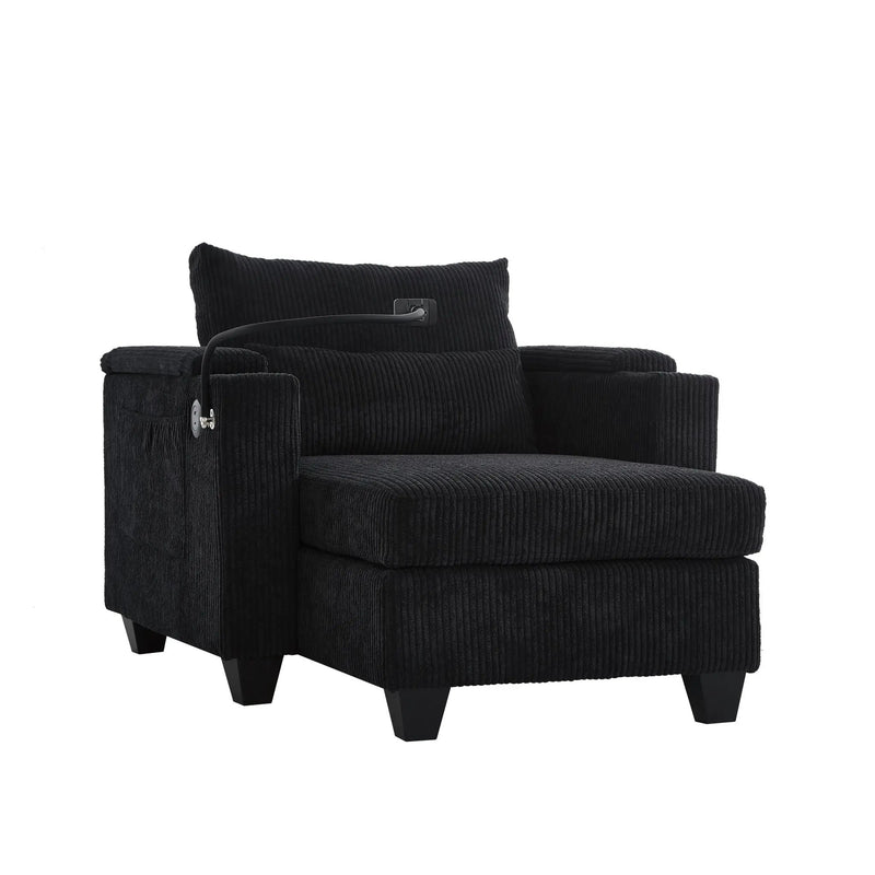 Convertible Chaise Lounge Sofa Chair With USB Ports, Cup Holders, Phone Holder And Storage by HouseOfZazla