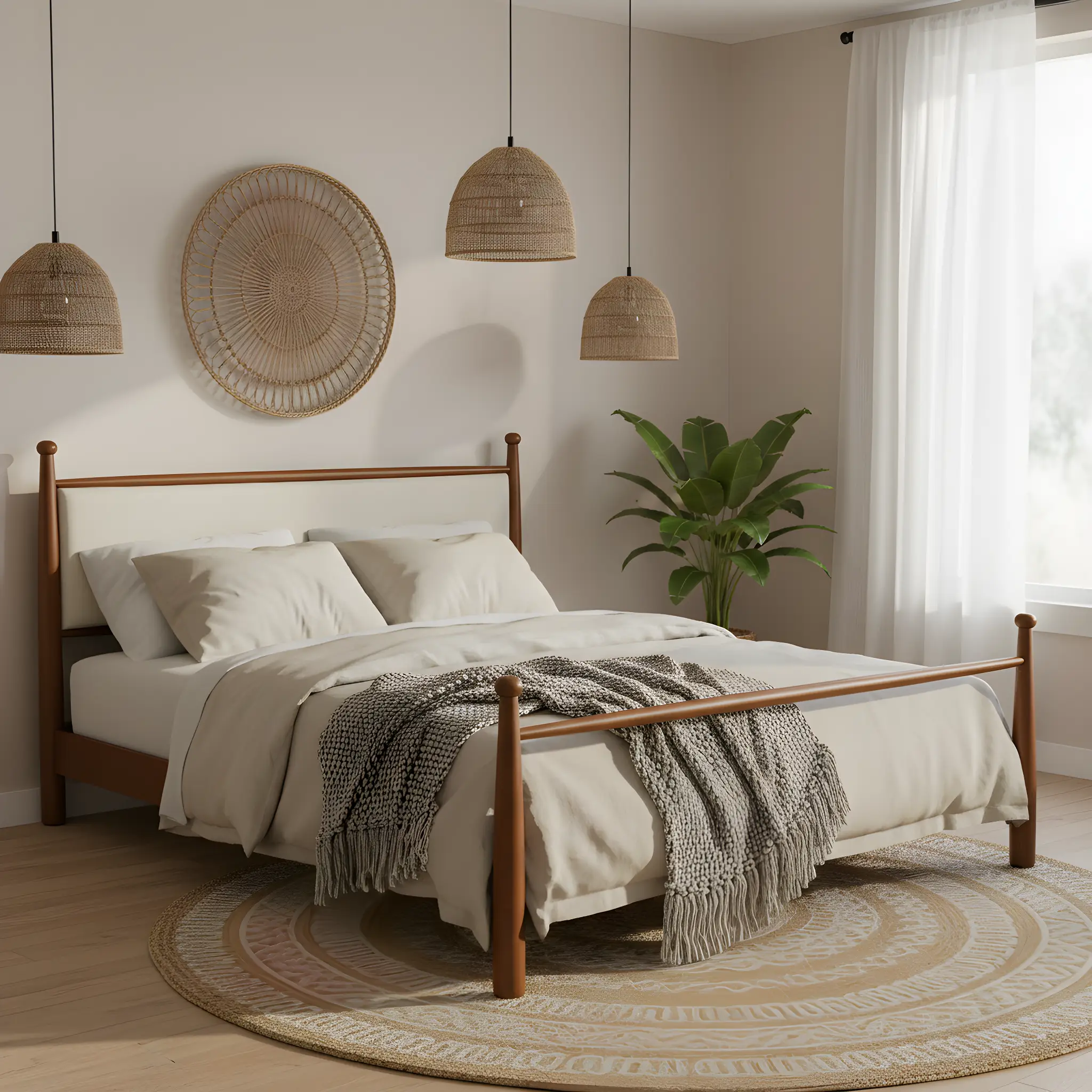 Solid Poplar & Plywood Bed Frame with Upholstered Headboard, King by HouseOfZazla