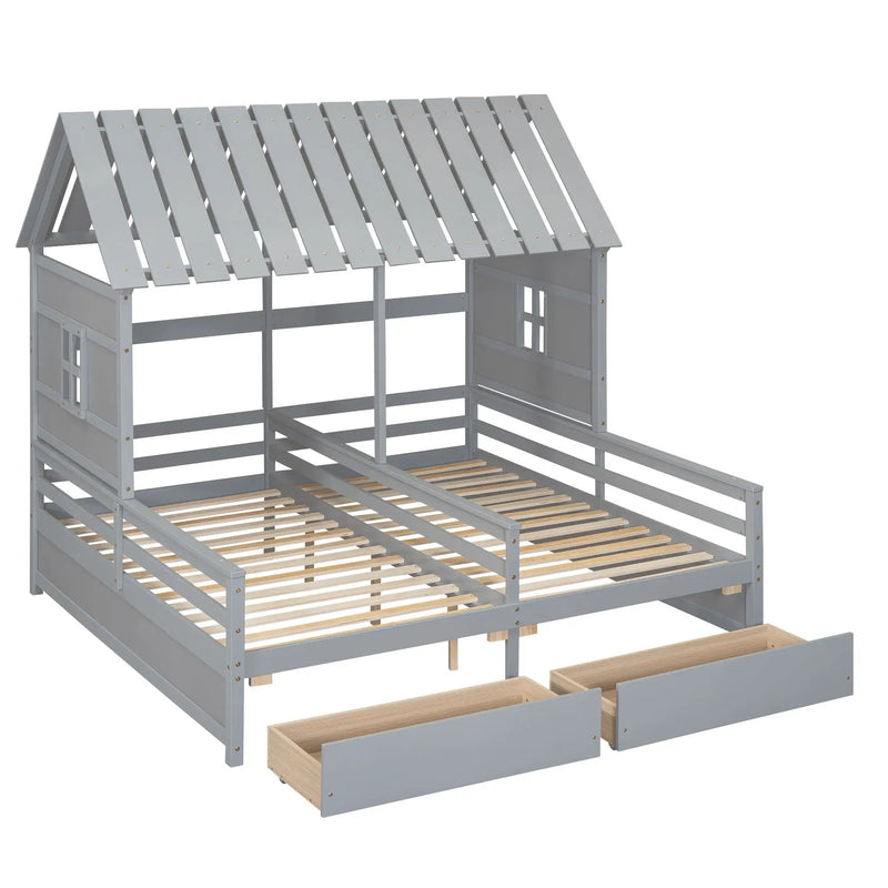 House Platform Beds With 2 Drawers, Side By Side Design by HouseOfZazla