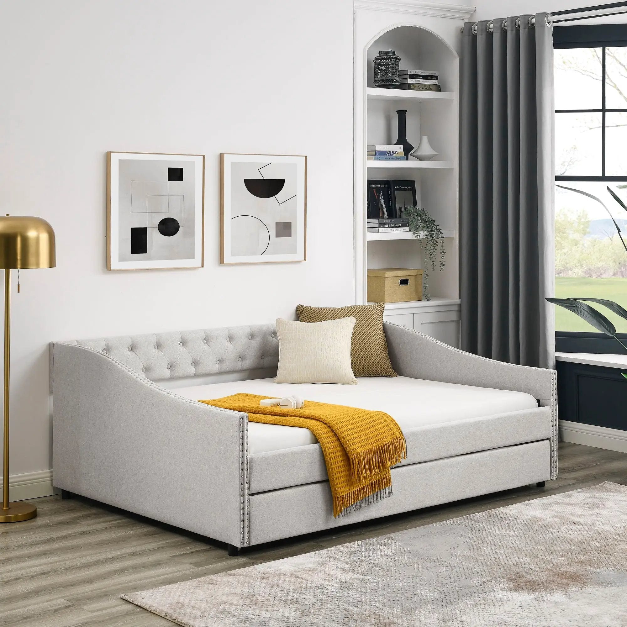 Upholstered Tufted Daybed With Drawers, Waved Arms by Unique Piece Furniture