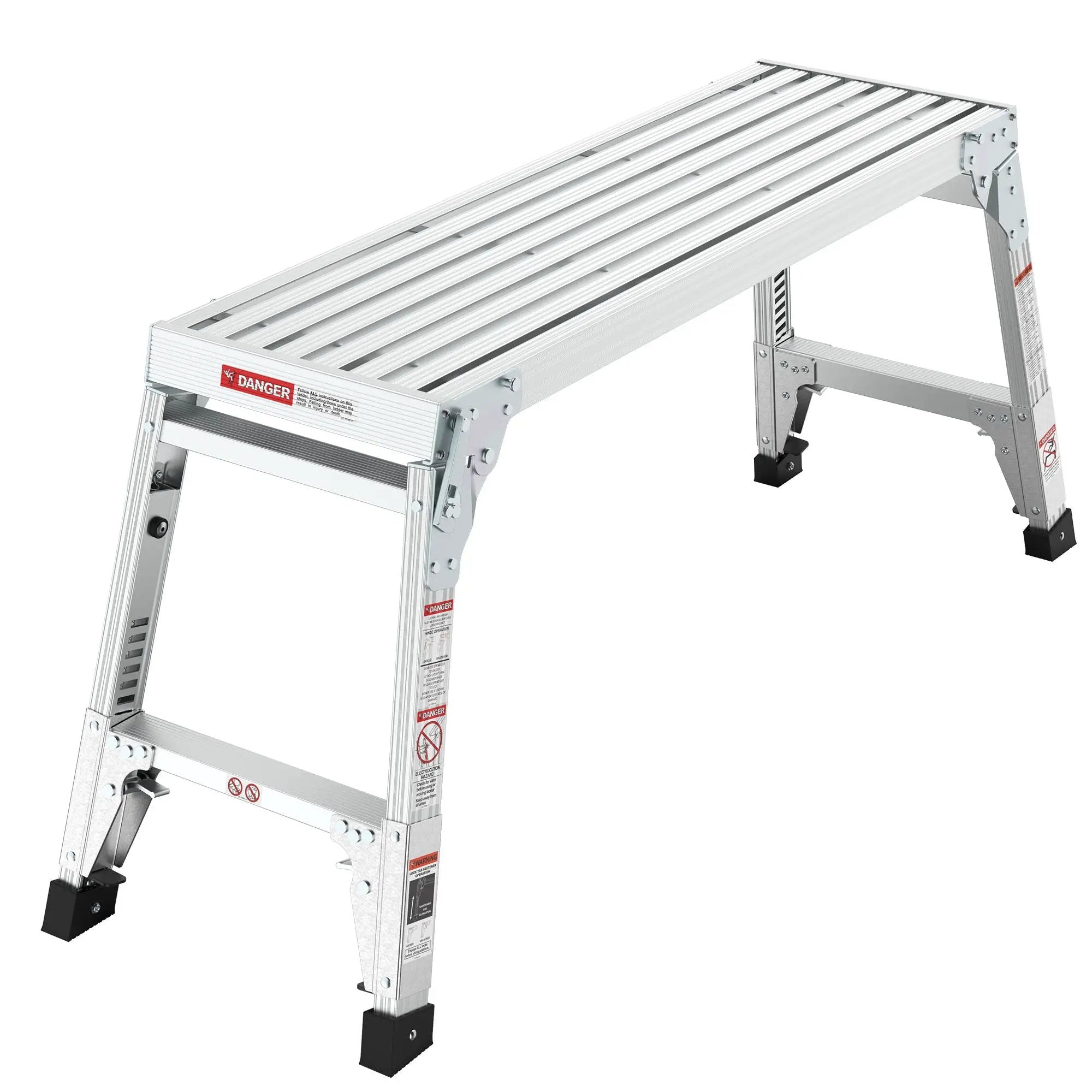 Aluminum Work Platform Large Size Step Stool Folding Portable Work Bench 40" Width Telescopic Feet Height Adjustable - Gray by HouseOfZazla