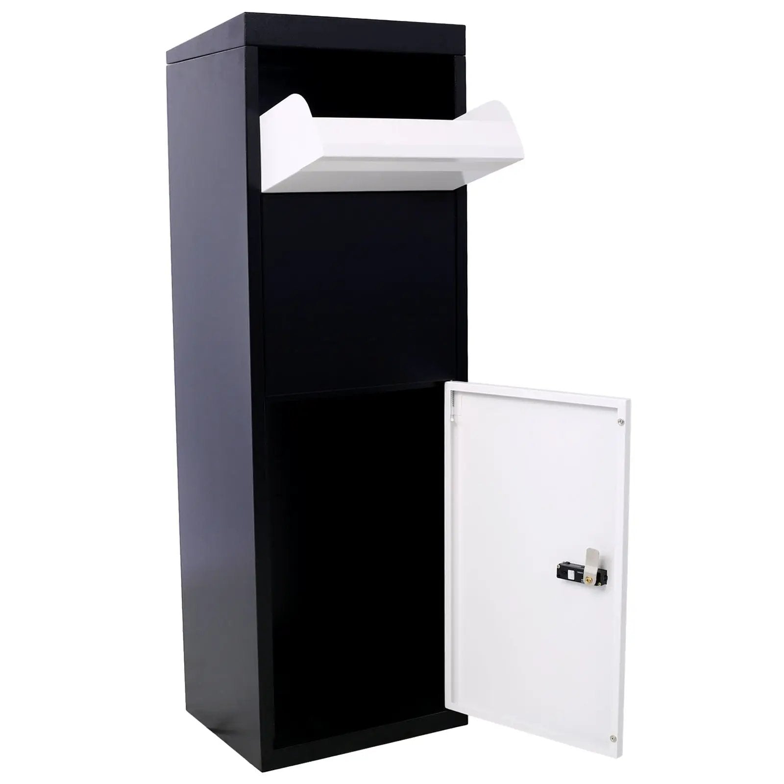 Package Delivery Box, Galvanized Steel Parcel Mailbox With Code Lock & Mounting Hardware, For Outdoor Porch, Curbside - White / Black by HouseOfZazla