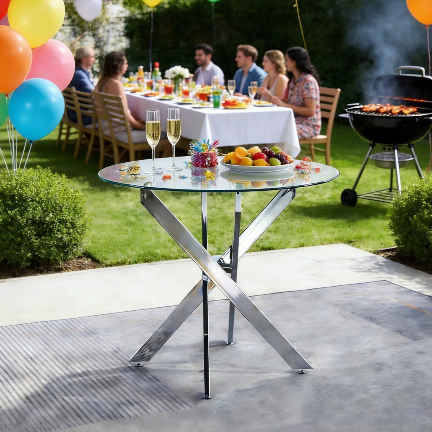 Dining Table With Cross Metal Leg And Tempered Glass, Modern Space Saving Kitchen Table For Living Room by HouseOfZazla