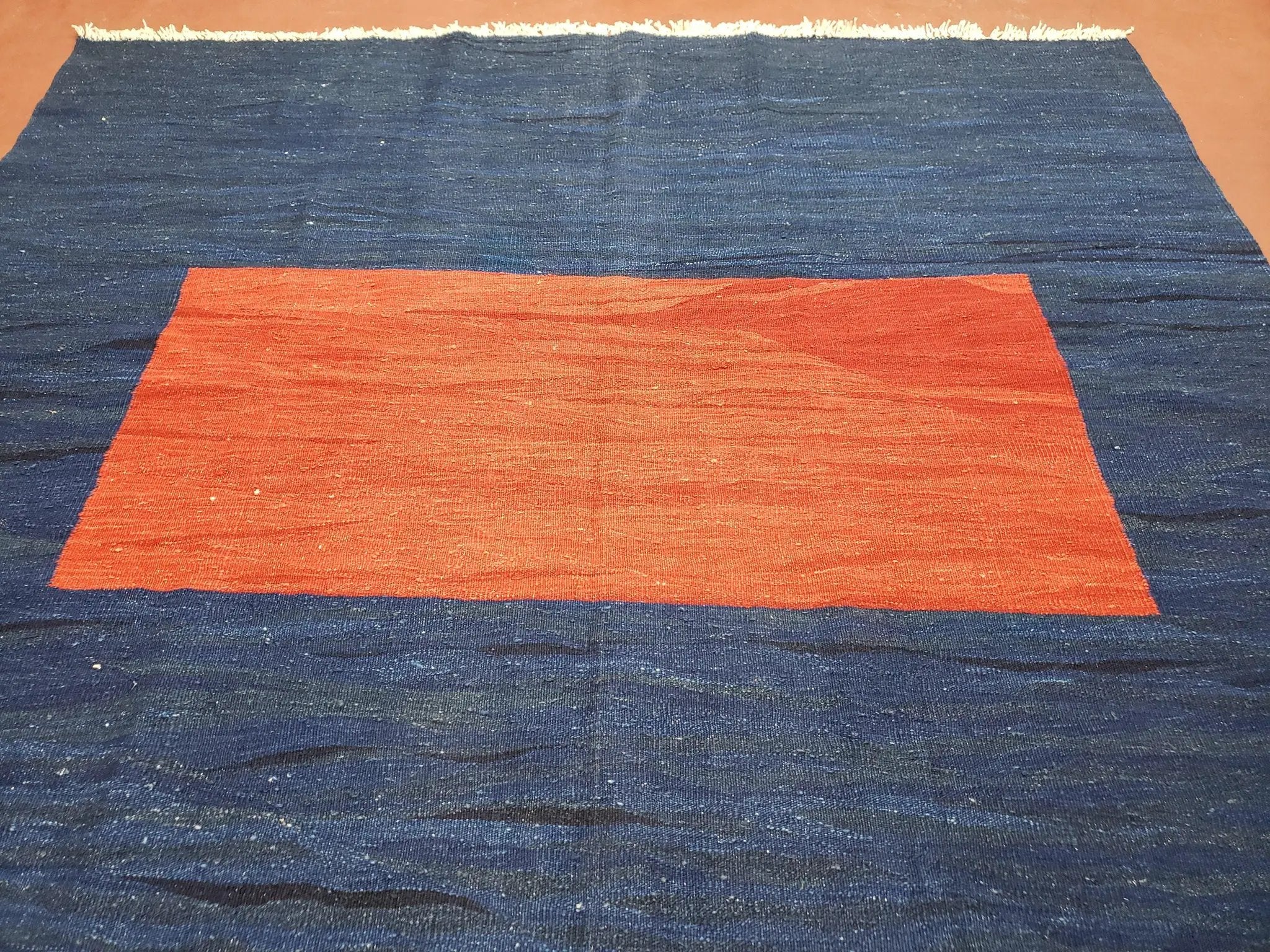 Blue and Red Turkish Kilim Rug, New 6x9 - 7x10 Flatweave Area Rugs, Hand Woven, Wool Handmade Oriental Kilim Abstract Modern Boho, Minimal by Jewel Rugs