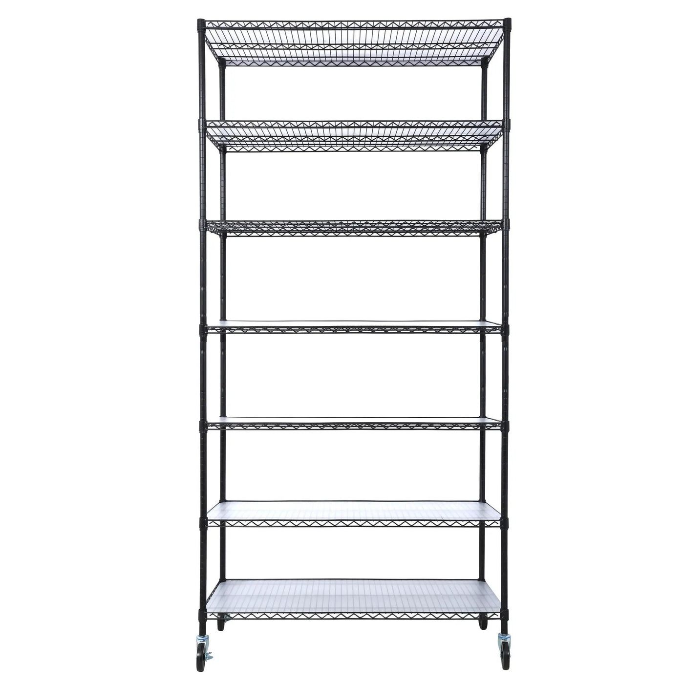 7 Tier Metal Shelf Wire Shelving Unit, 2450Lbs Heavy Duty Adjustable Storage Rack With Wheels & Shelf Liners For Closet Kitchen Garage Basement Commercial Shelving by Unique Piece Furniture