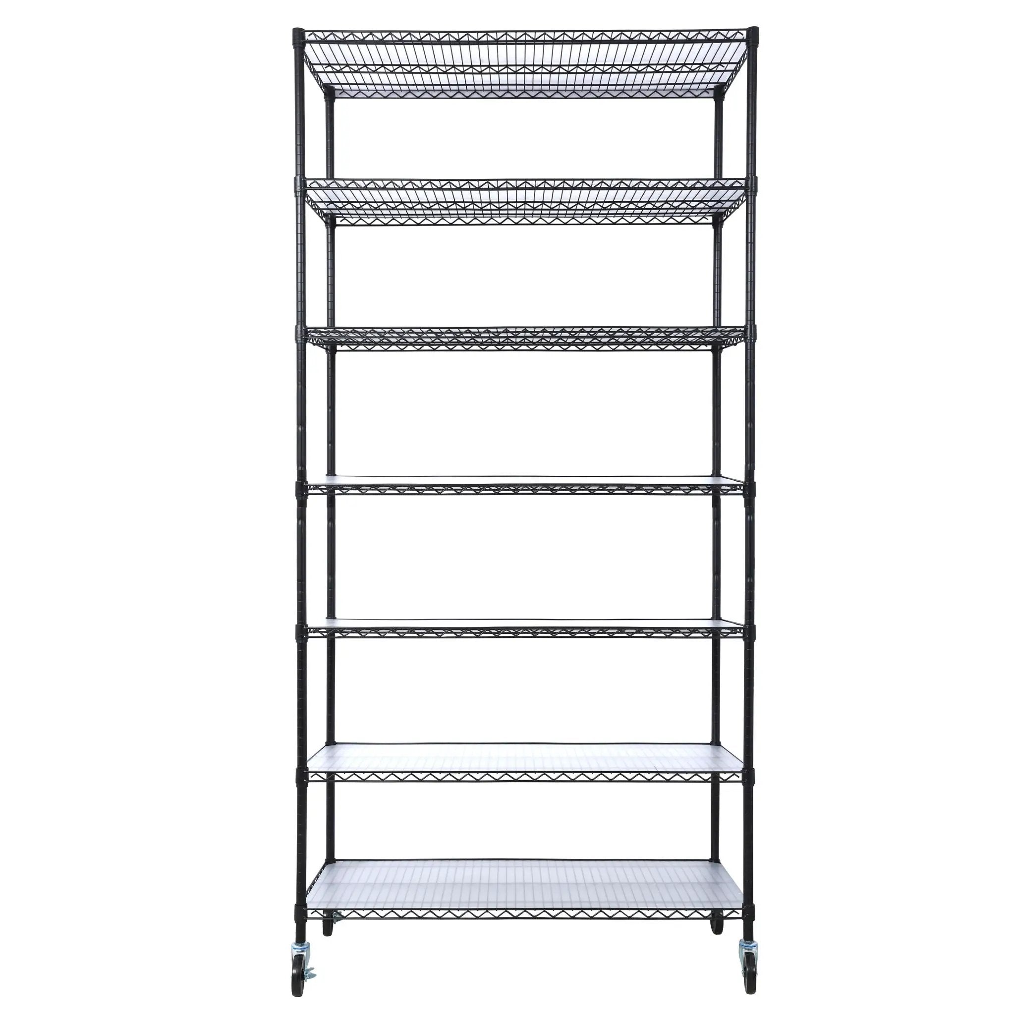7 Tier Metal Shelf Wire Shelving Unit, 2450Lbs Heavy Duty Adjustable Storage Rack With Wheels & Shelf Liners For Closet Kitchen Garage Basement Commercial Shelving by Unique Piece Furniture