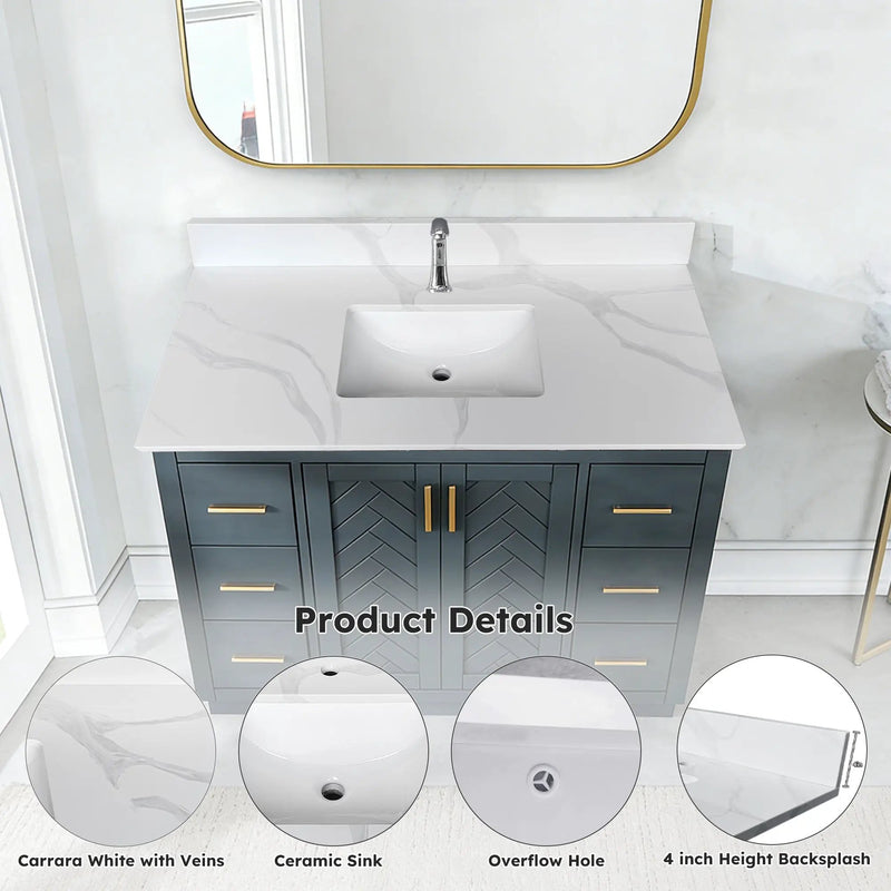 43-inch Quartz Bathroom Vanity Top with Undermount Single Bowl Sink by HouseOfZazla