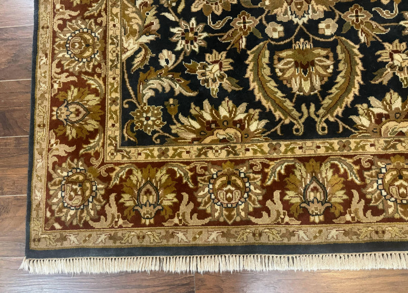 Indian Agra Rug 6x9, Floral, Traditional Rug, Dark Green Maroon Tan by Jewel Rugs