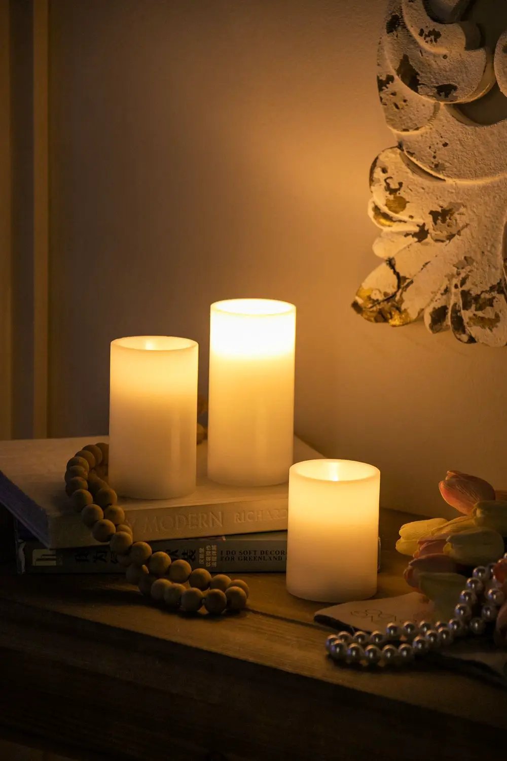 LED Candles With Remote Timer (Set of 3) - White by Unique Piece Furniture