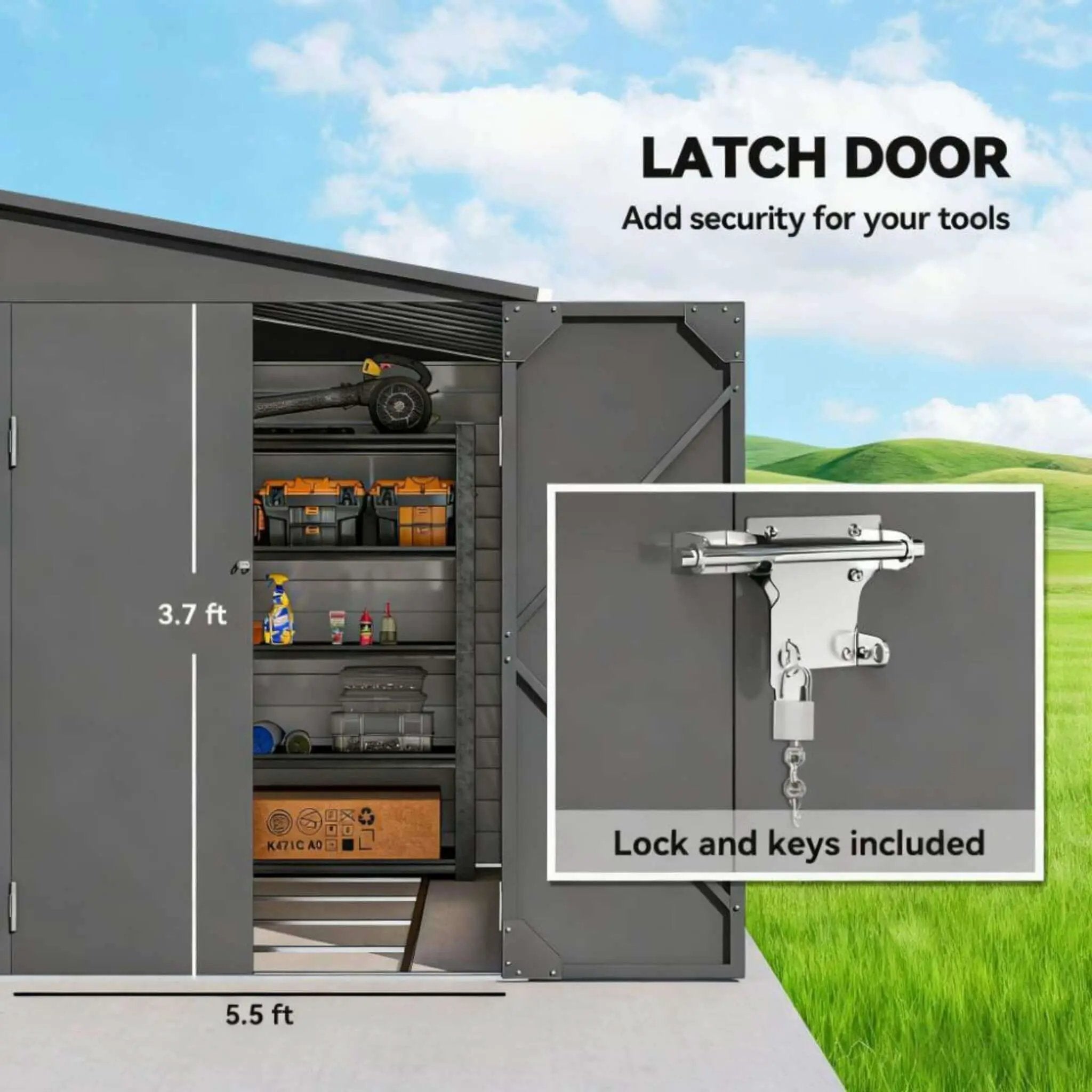 [05X09FT] Alora Heavy-Duty Outdoor Galvanized Steel Storage Shed With Lockable Doors (SAK80637) by SAKSBY WHOLESALE