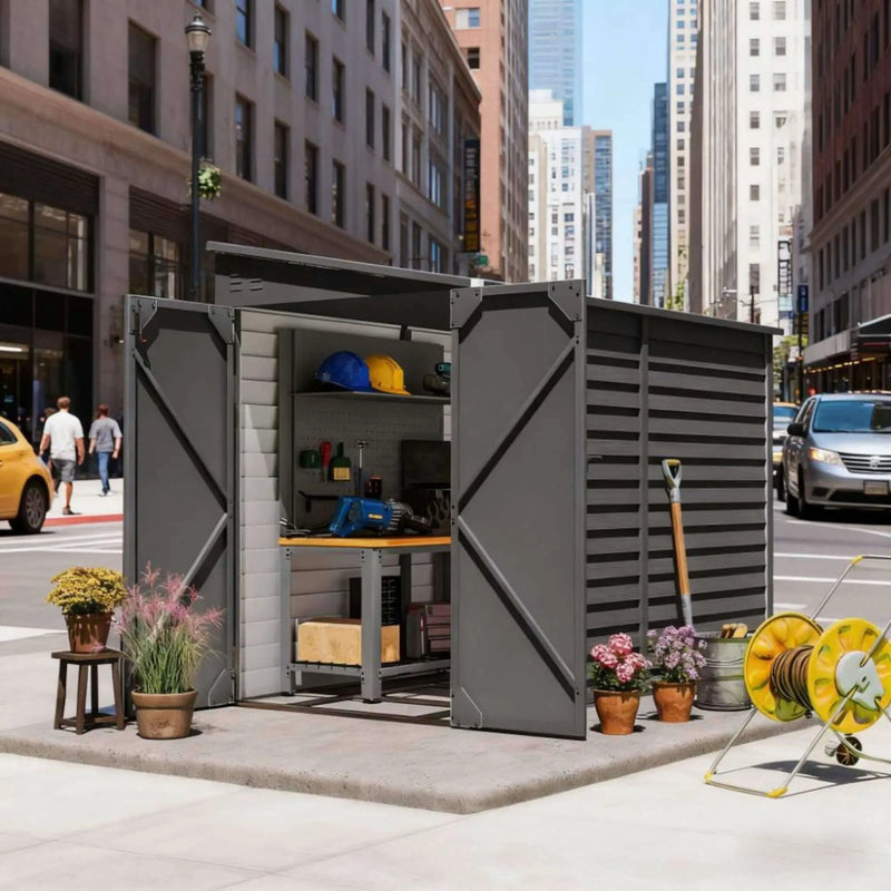 [05X09FT] Alora Heavy-Duty Outdoor Galvanized Steel Storage Shed With Lockable Doors (SAK80637) by SAKSBY WHOLESALE