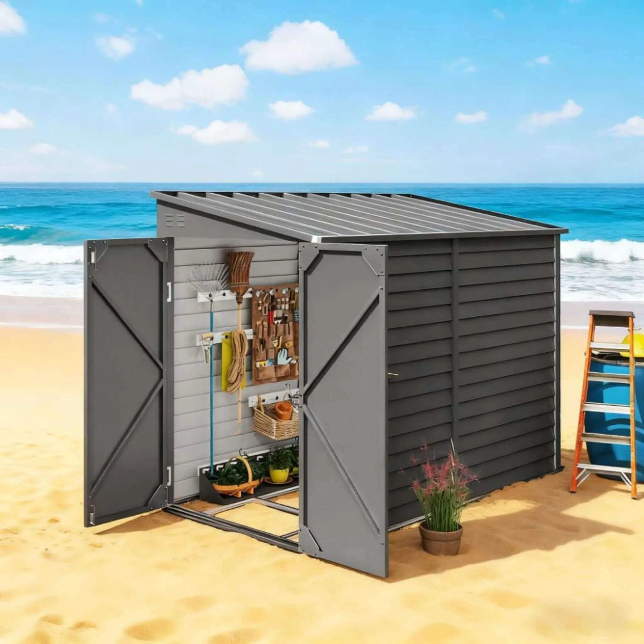 [05X09FT] Alora Heavy-Duty Outdoor Galvanized Steel Storage Shed With Lockable Doors (SAK80637) by SAKSBY WHOLESALE