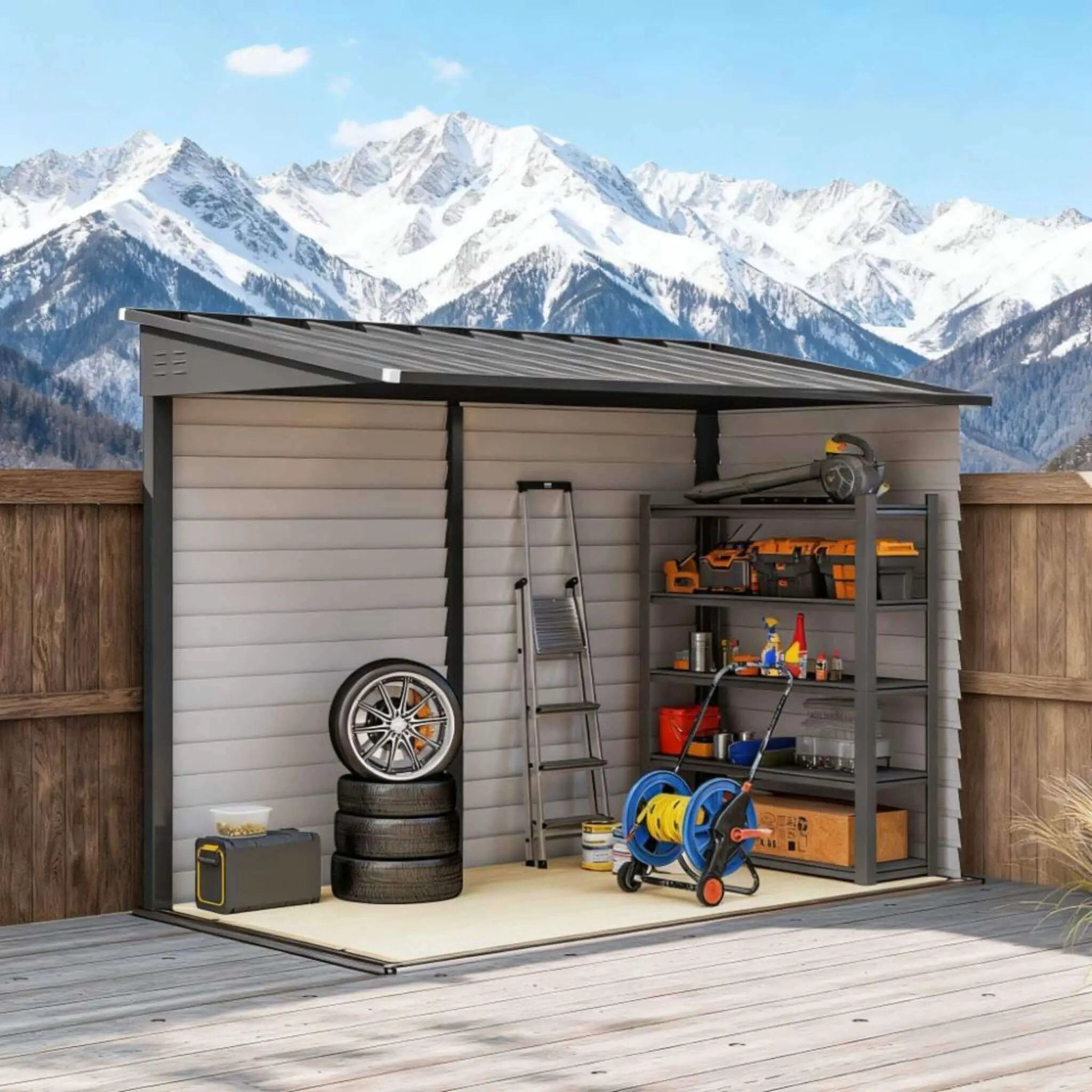 [05X09FT] Alora Heavy-Duty Outdoor Galvanized Steel Storage Shed With Lockable Doors (SAK80637) by SAKSBY WHOLESALE