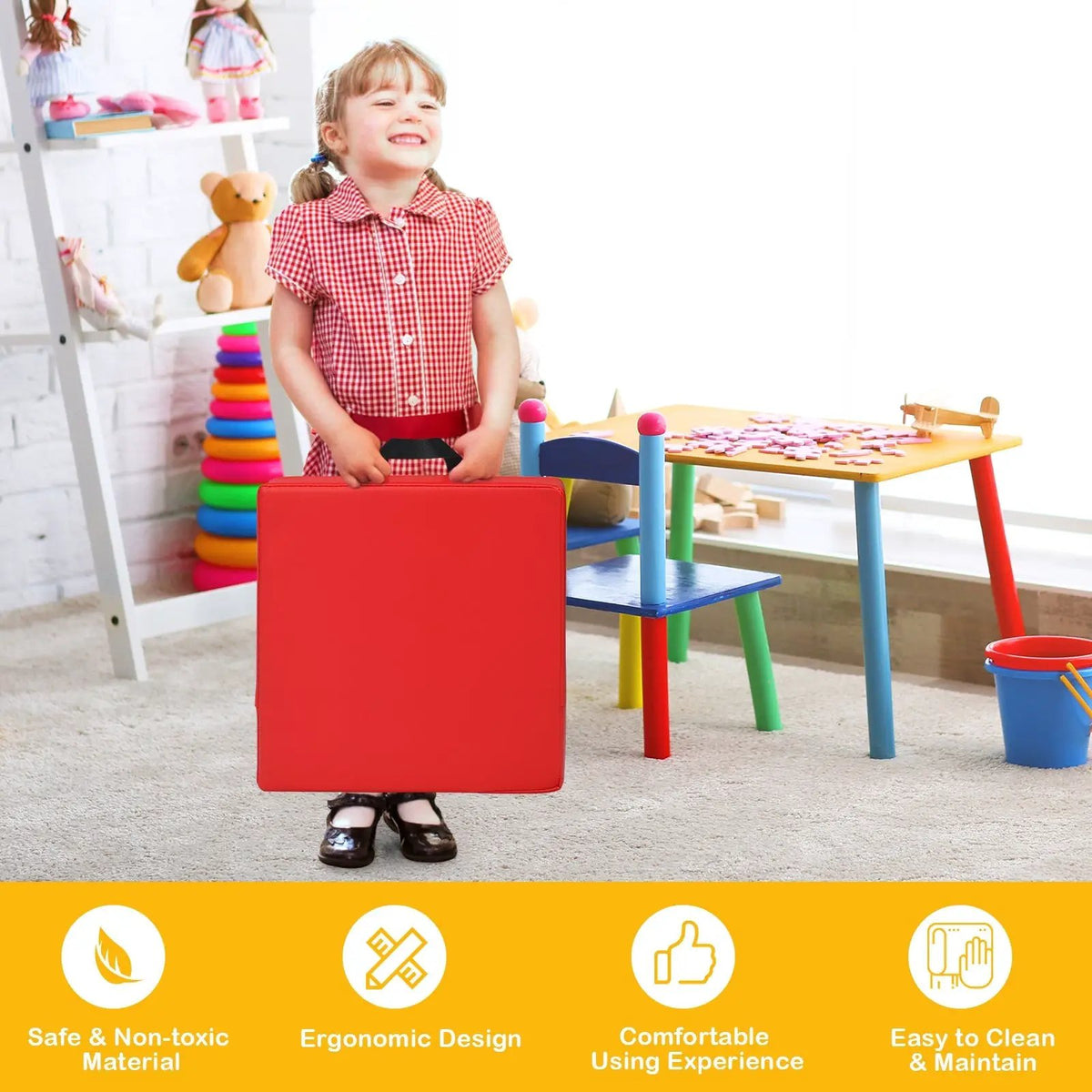 6 Pieces 15 Inches Square Toddler Floor Cushions Flexible Soft Foam Seating with Handles, photo 3 of 9