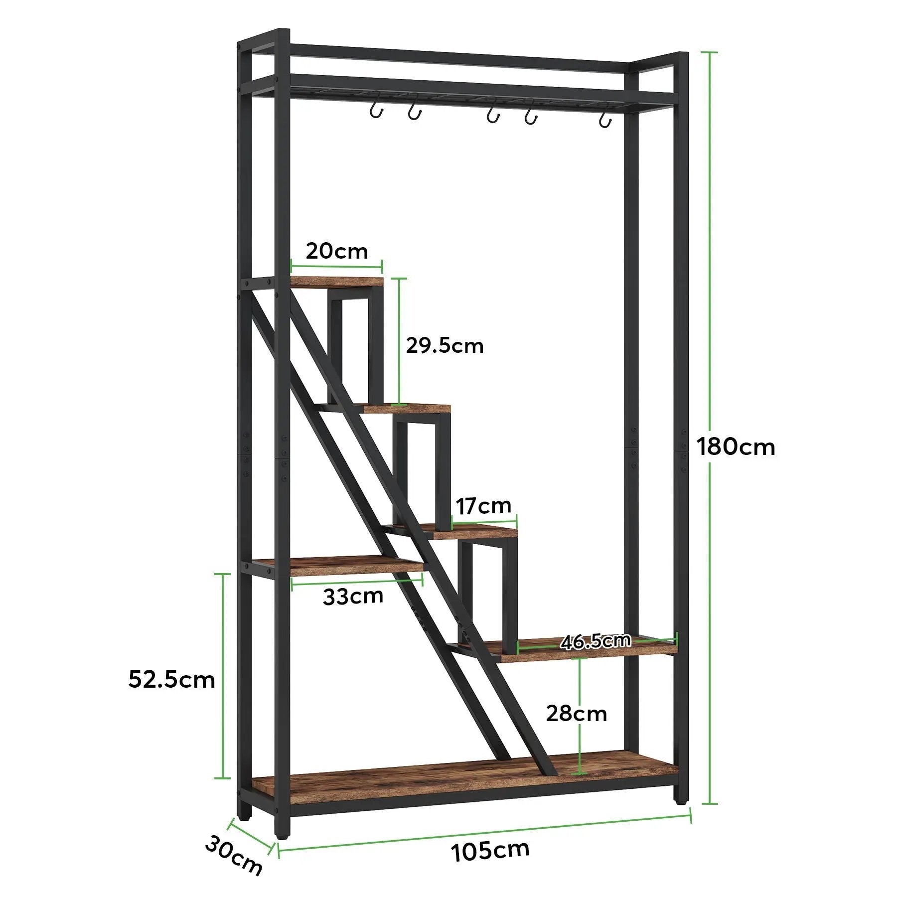 7 Tier Indoor Plant Stand With 5 S-Hooks - Brown / Black by HouseOfZazla