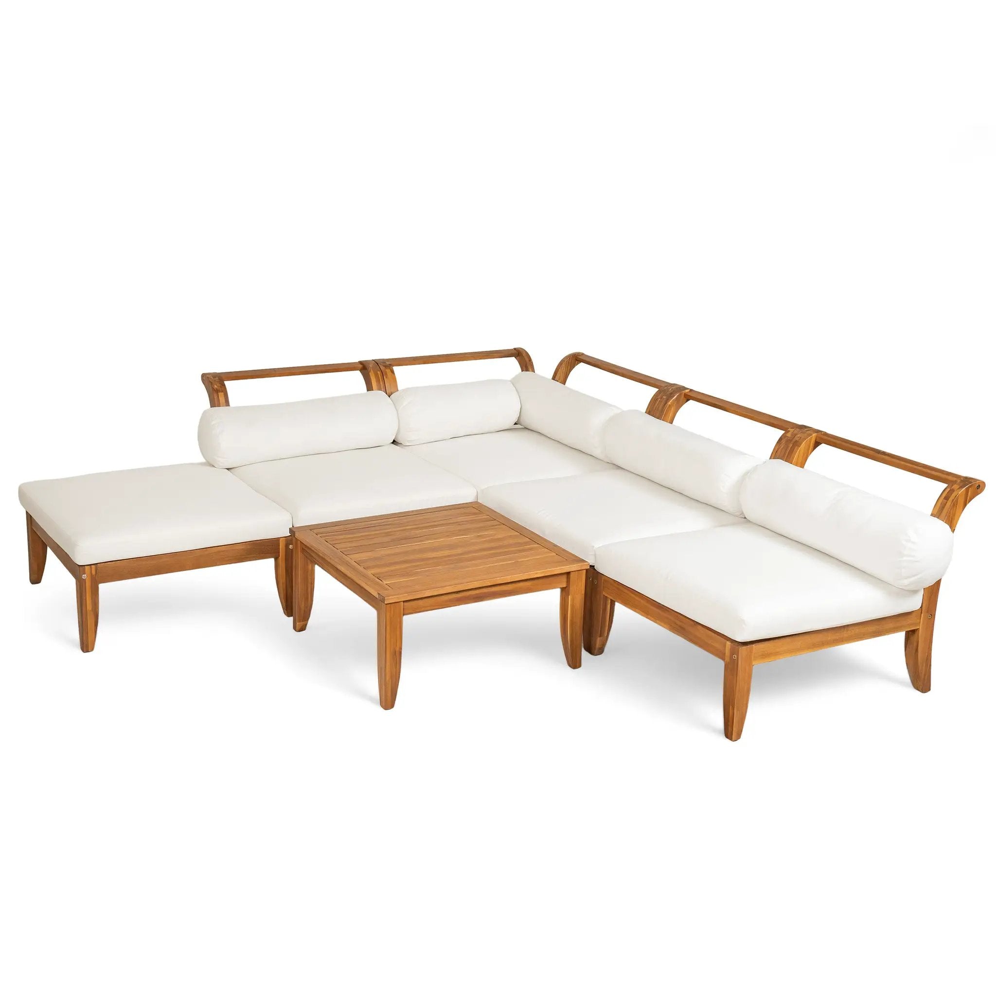 6 Piece Acacia Wood Outdoor Modular Sectional with Daybed and Tea Table by HouseOfZazla