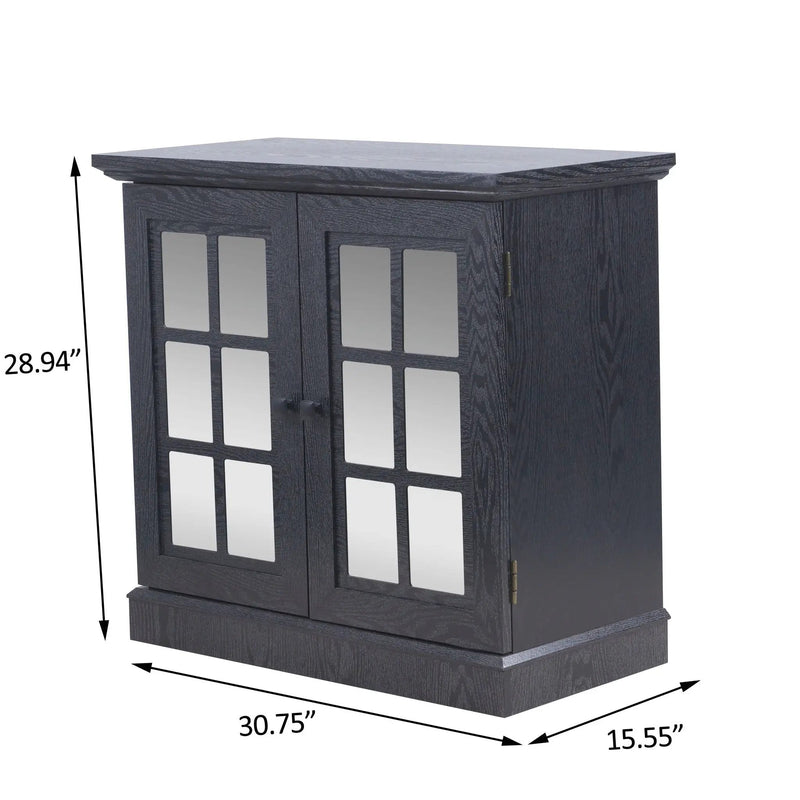 Sideboard Cabinet With Mirrored Doors, Adjustable Shelf, Metal Handles