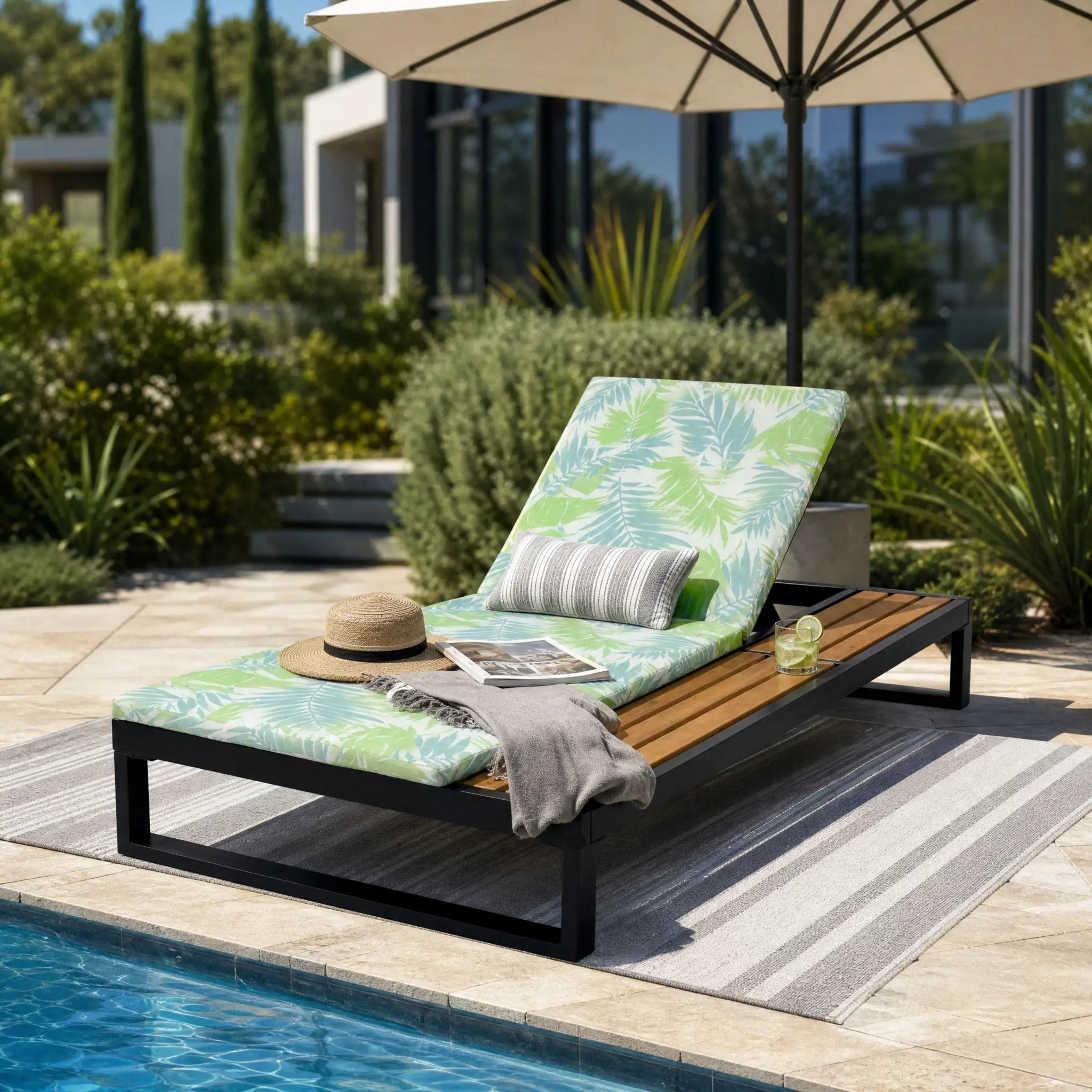 Black Iron & Teak Finish Chaise Lounge Set by HouseOfZazla