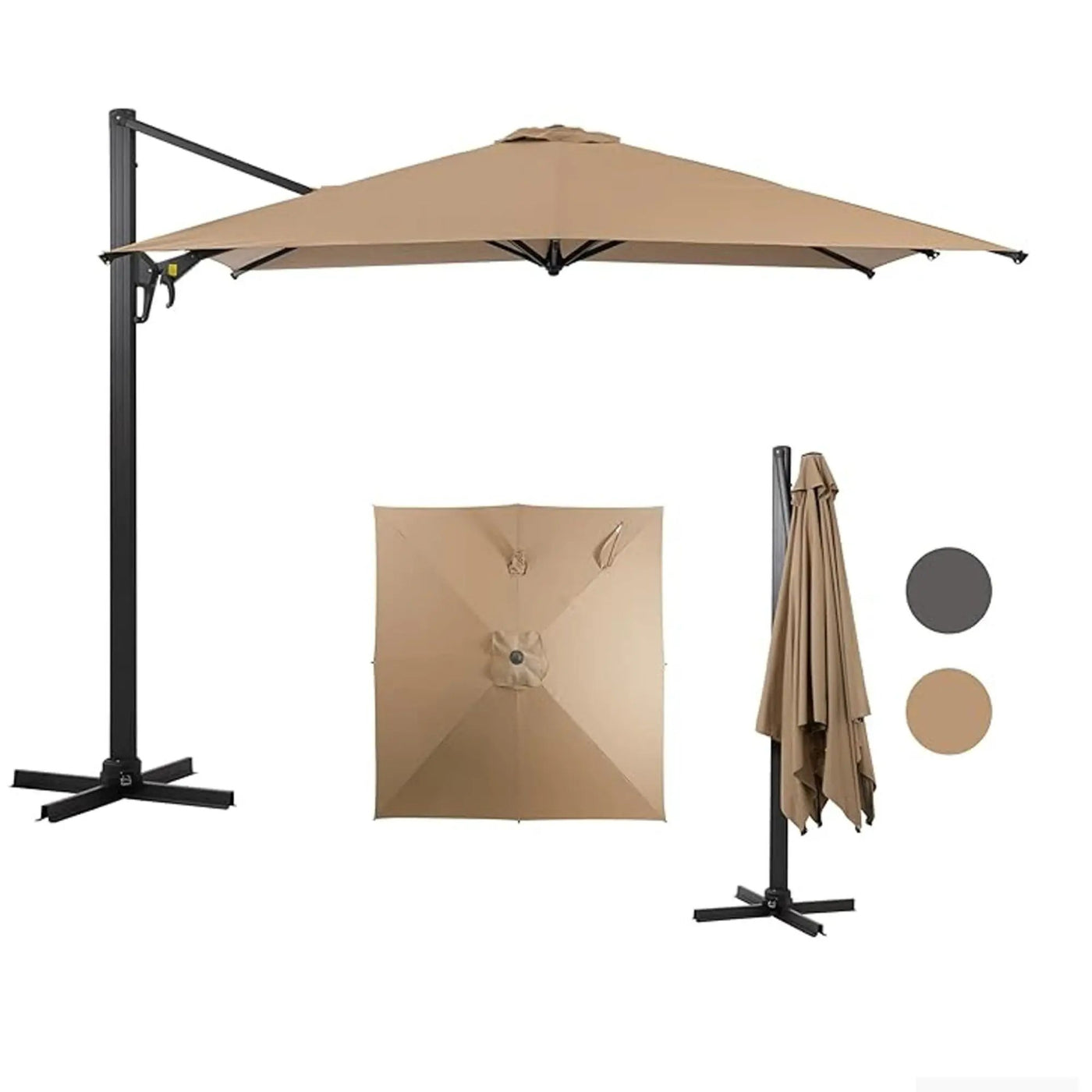 Round Cantilever Patio Umbrella With 360 Rotation & Infinite Tilt Adjustment by HouseOfZazla