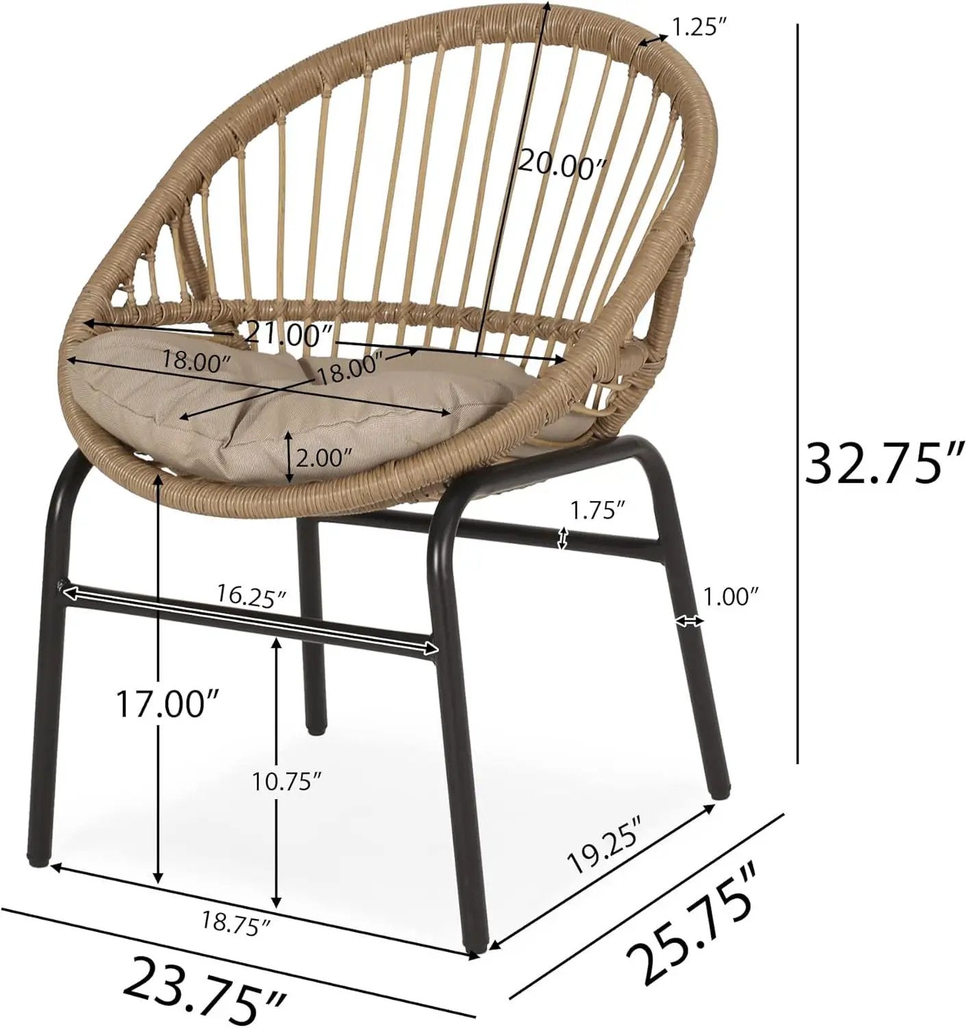 Outdoor Accent Chair With Curved Back And Basket Frame (Set of 2) - Light Brown / Beige by HouseOfZazla