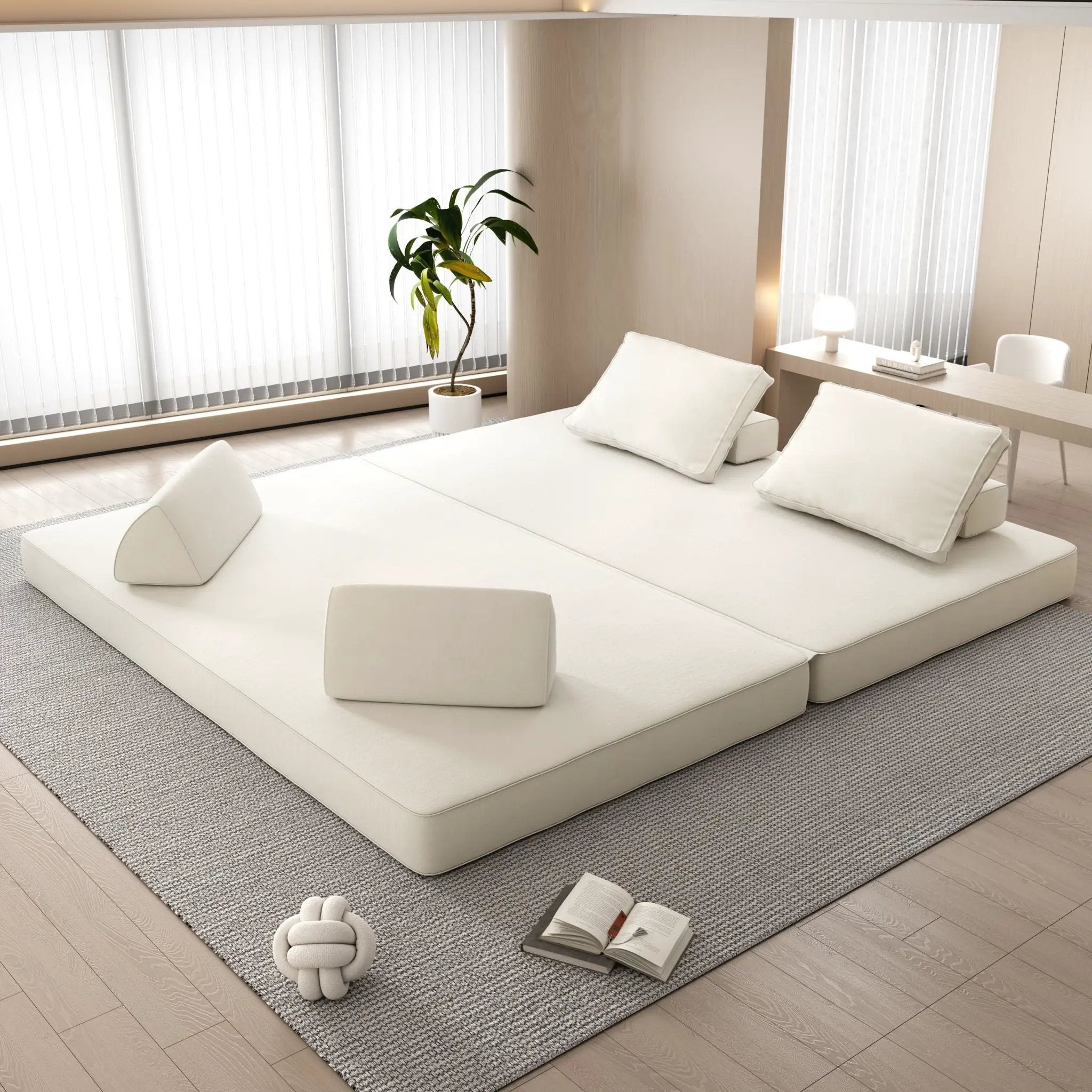 Multifunctional Convertible Sofa Bed With 2 Tumbler Backrests And 2 Pillows, Deep Seat Couch by HouseOfZazla