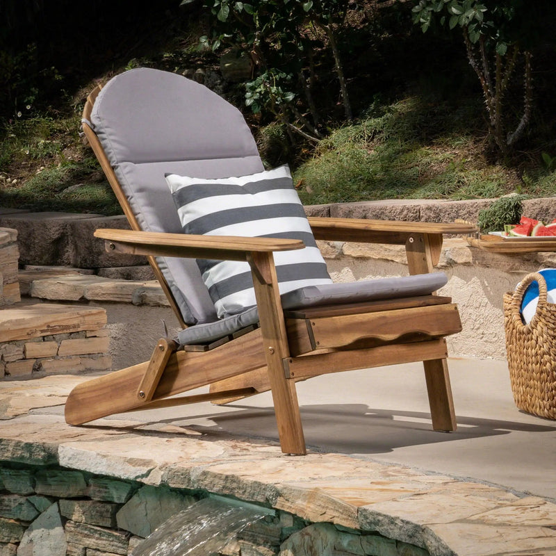Outdoor Adirondack Chair Cushion With Water Resistant Fabric And Ties - Gray by HouseOfZazla