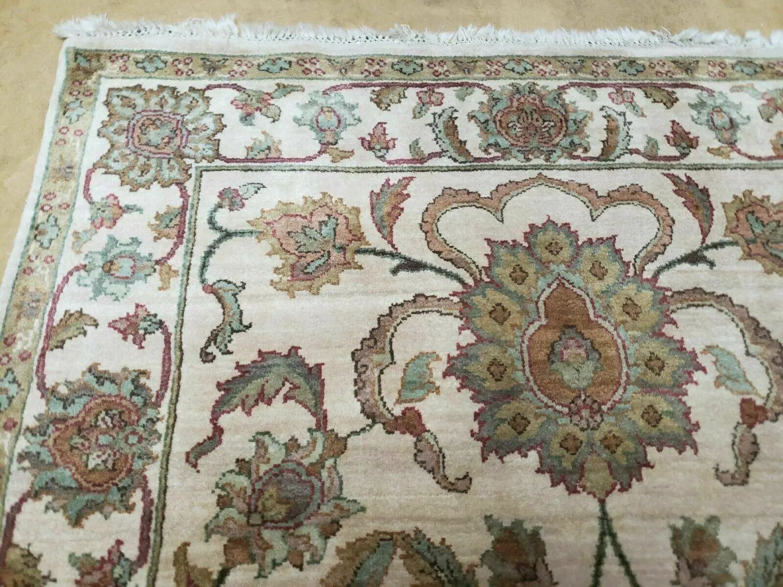 4x12 Vintage Oriental Runner Rug Hand Knotted Indian Agra Wool Tea Washed Beige by Jewel Rugs