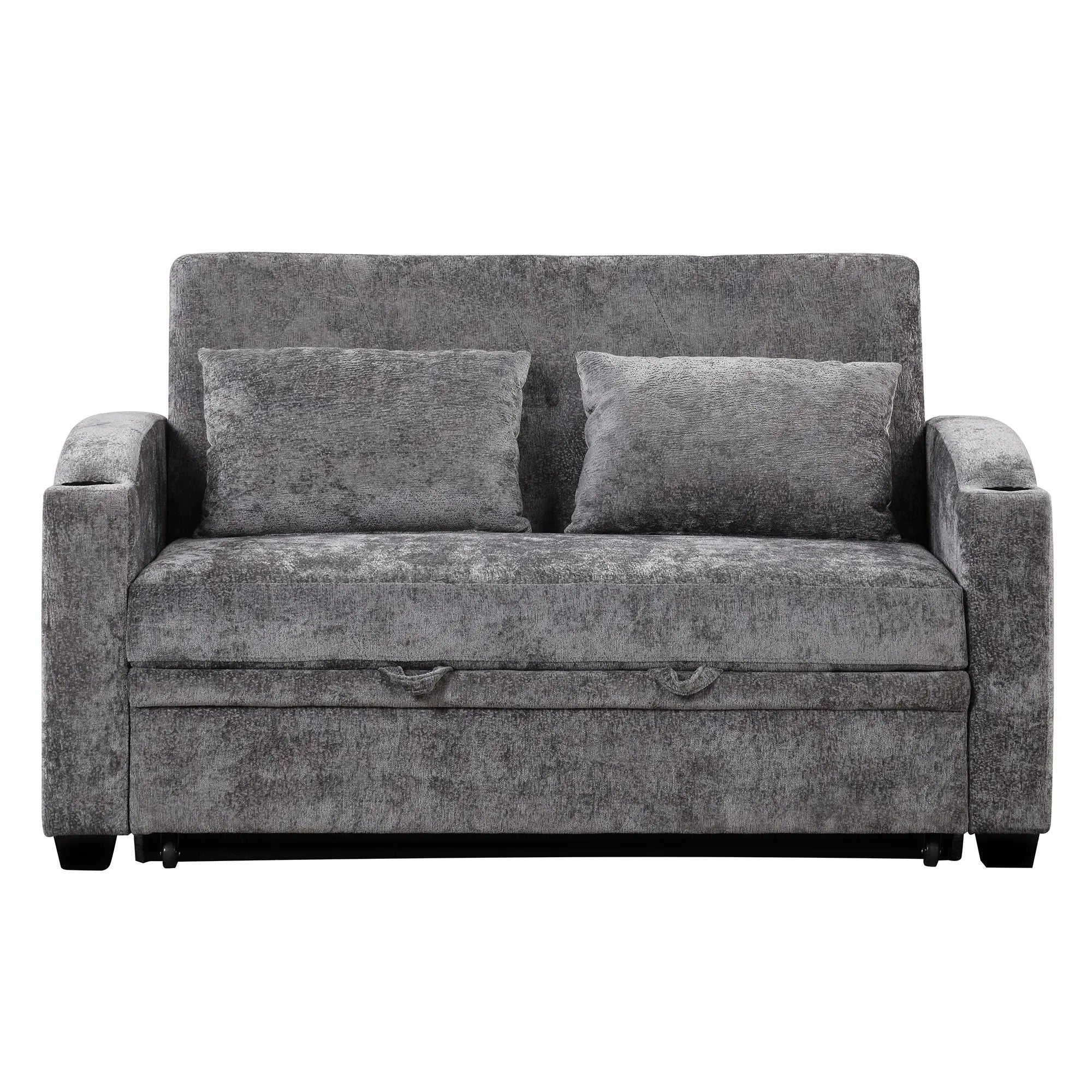 Pull Out Loveseat Sofa With Adjsutable Backrest, 2 Pillows, Cup Holders, USB Ports For Living Room by HouseOfZazla