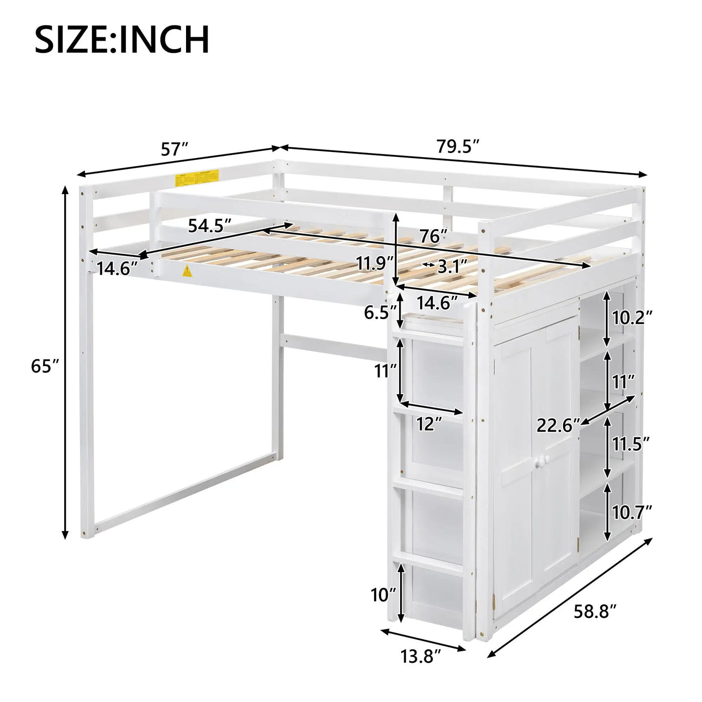 Loft Bed With Built In Wardrobe, Storage Shelves, And LED Light by HouseOfZazla