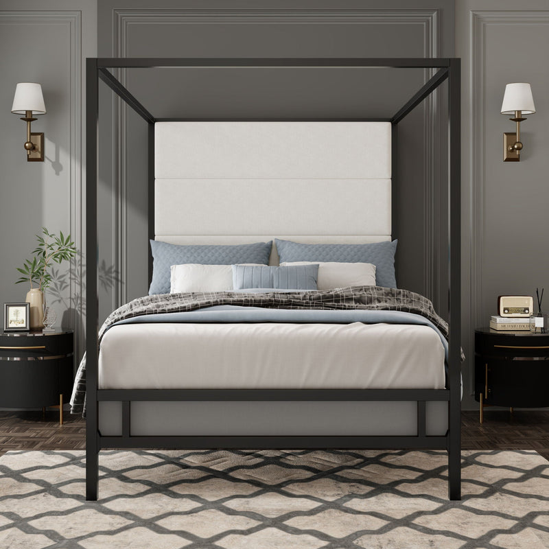 Canopy Bed With Tall Upholstered Headboard, 4 Poster Frame by HouseOfZazla