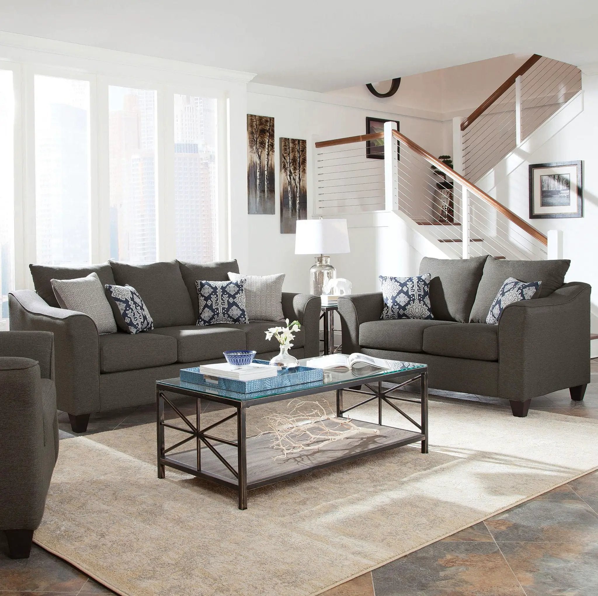 Salizar 2-piece Upholstered Flared Arm Sofa Set Grey by Unique Piece Furniture