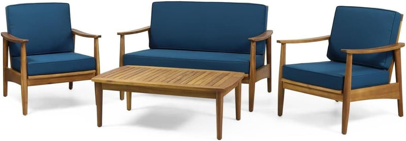 Willowbrook Teak Brown 4-Piece Wood Outdoor Patio Conversation Seating Set by HouseOfZazla