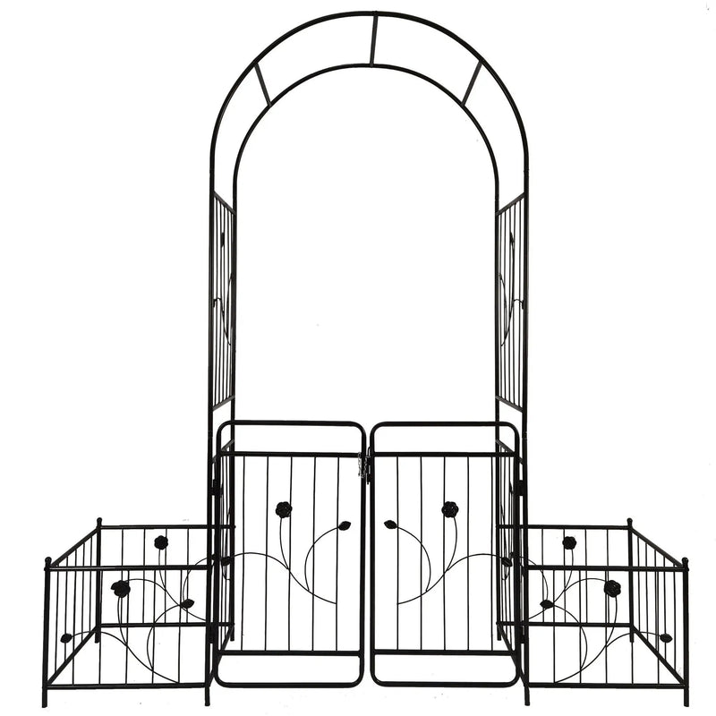 Metal Garden Arch With Gate Wide High Climbing Plants Support Rose Arch Outdoor - Black by HouseOfZazla