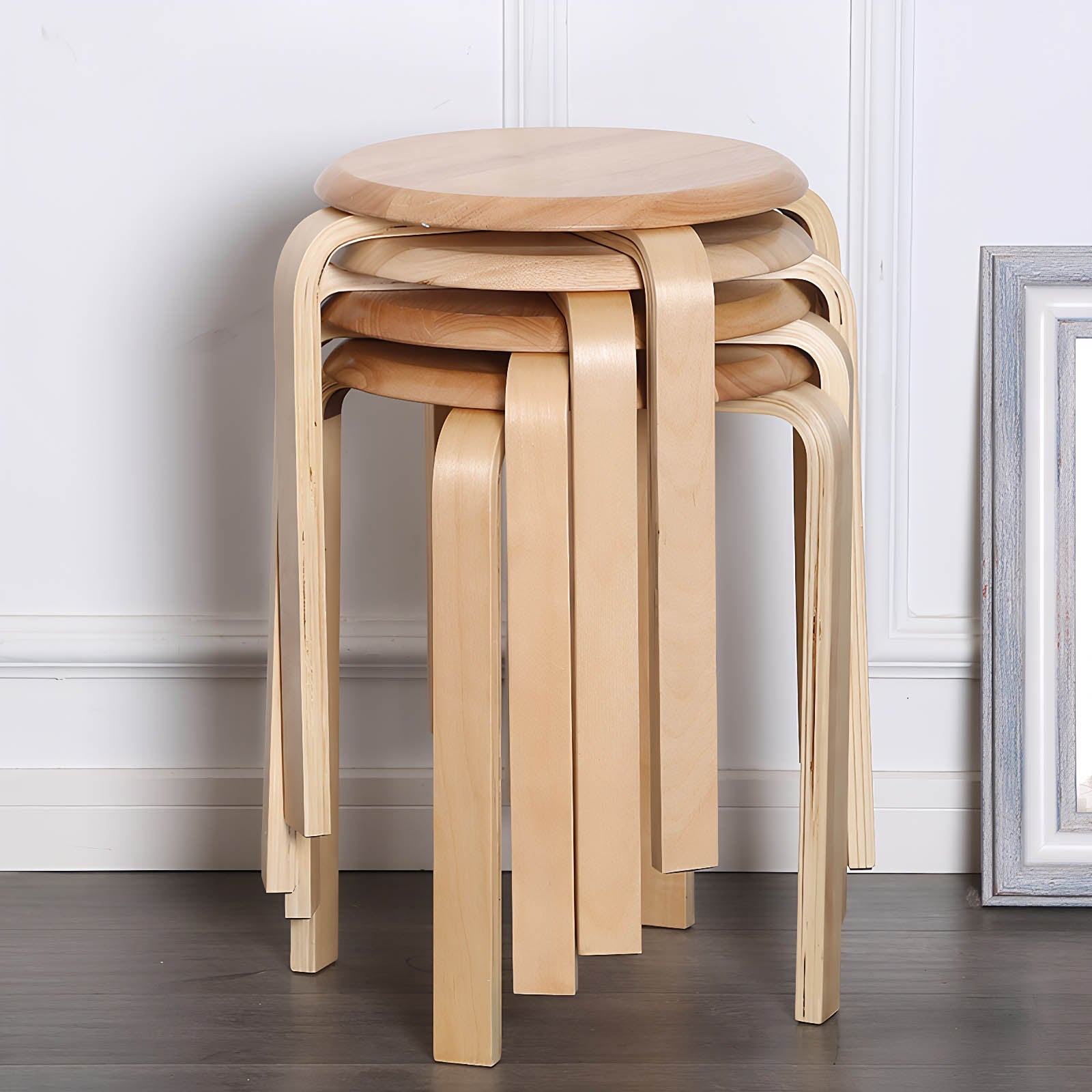 Stackable Bentwood Stool Set of 6, 18" Round Backless Stools by HouseOfZazla