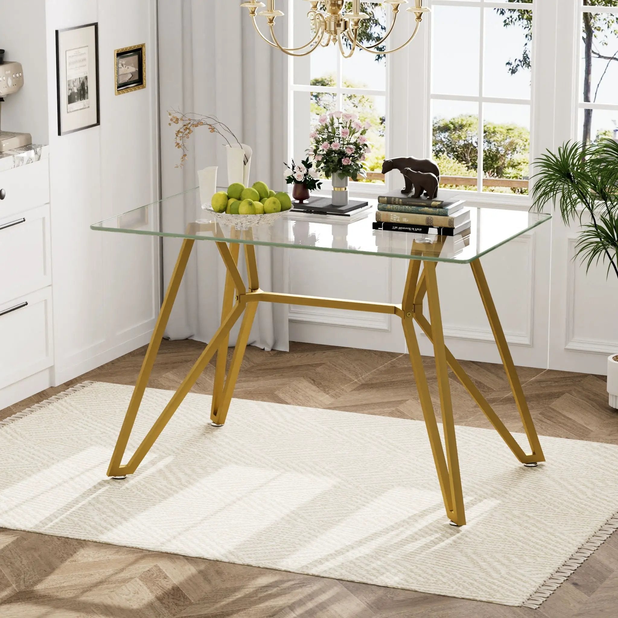Modern Glass Dining Table With Metal Legs by Unique Piece Furniture