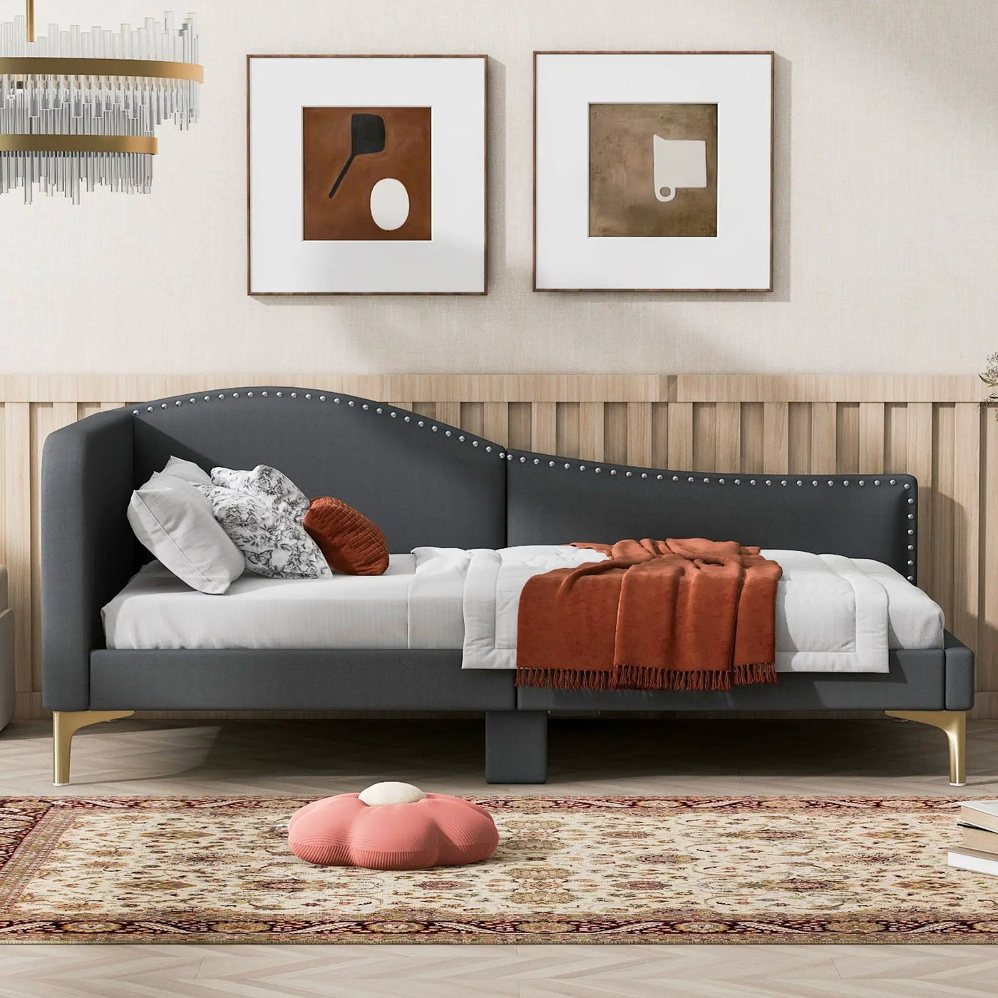 Upholstered Daybed With Headboard And Armrest, Support Legs by Unique Piece Furniture