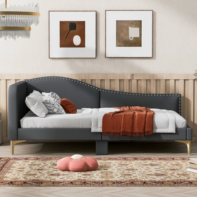Upholstered Daybed With Headboard And Armrest, Support Legs by Unique Piece Furniture