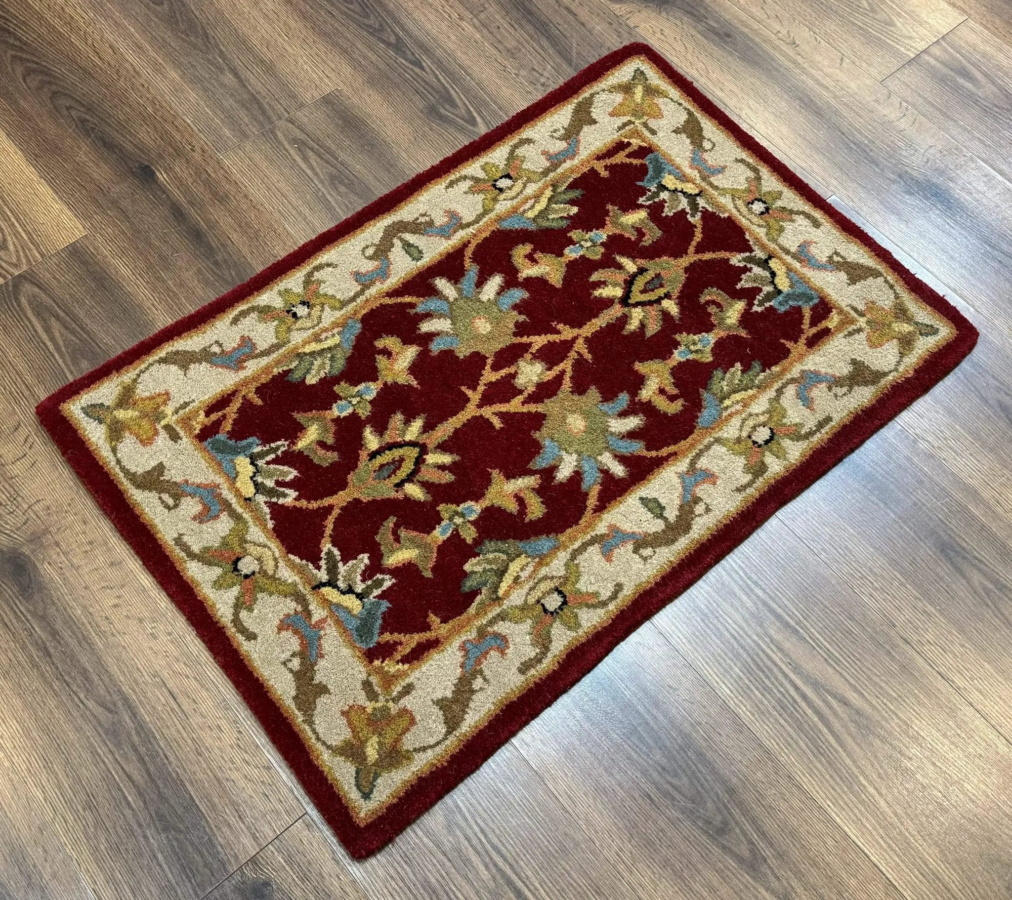 Small Floral Wool Rug 2x3, Safavieh Heritage Collection, Dark Red & Cream by Jewel Rugs