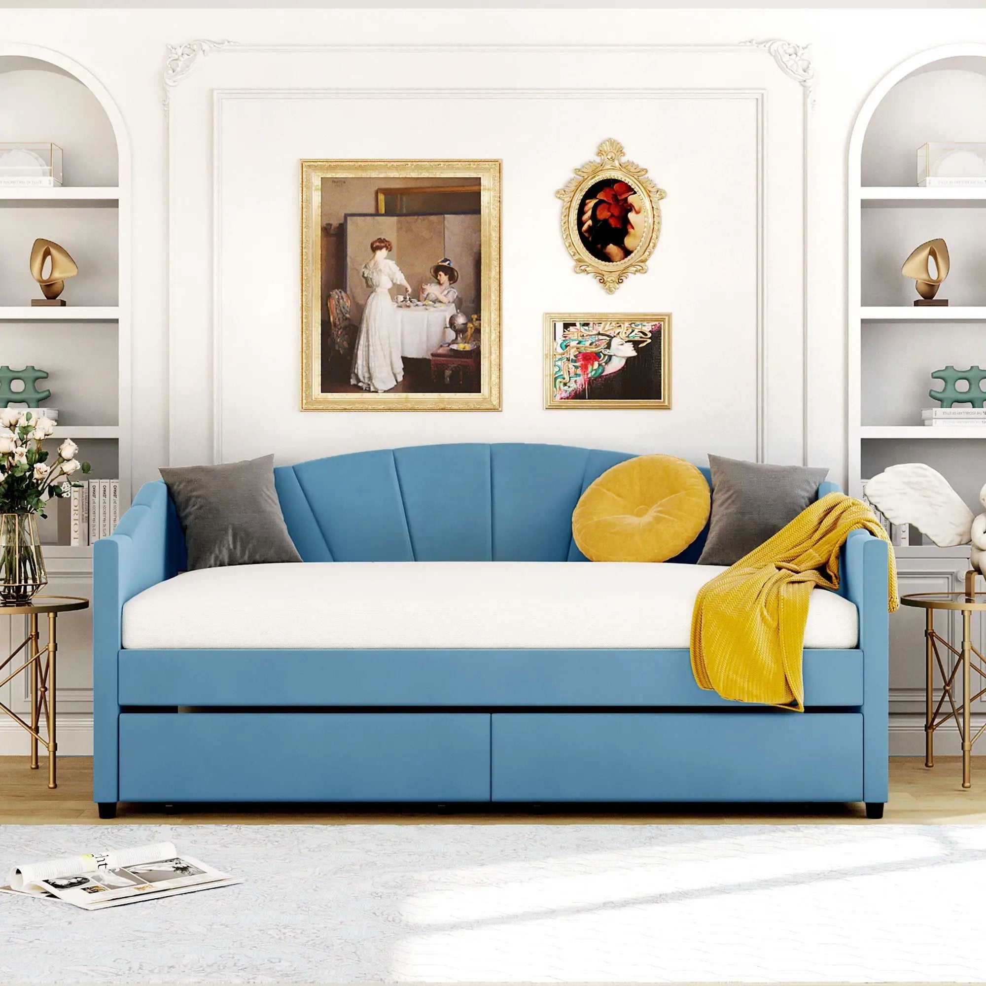 Upholstered Daybed With Two Drawers And Wood Slat by HouseOfZazla