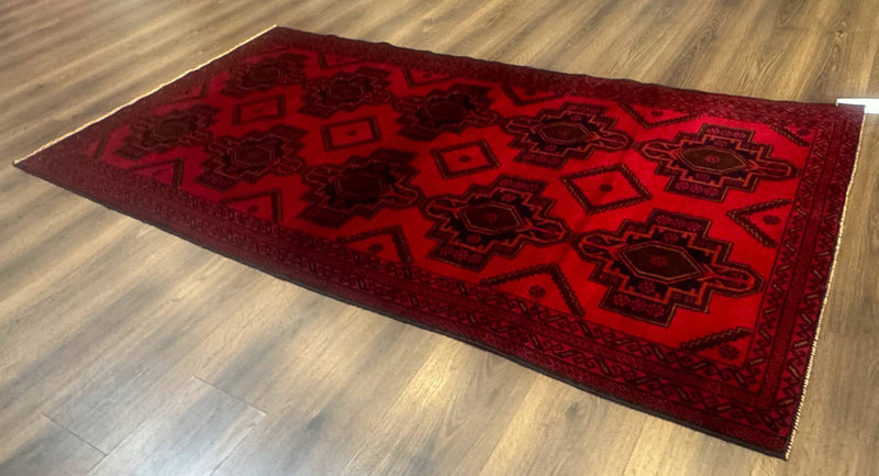 Afghan Rug 4x7, Tribal Carpet, Balouch Rug, Red and Navy Blue, Repeated Medallions, New by Jewel Rugs