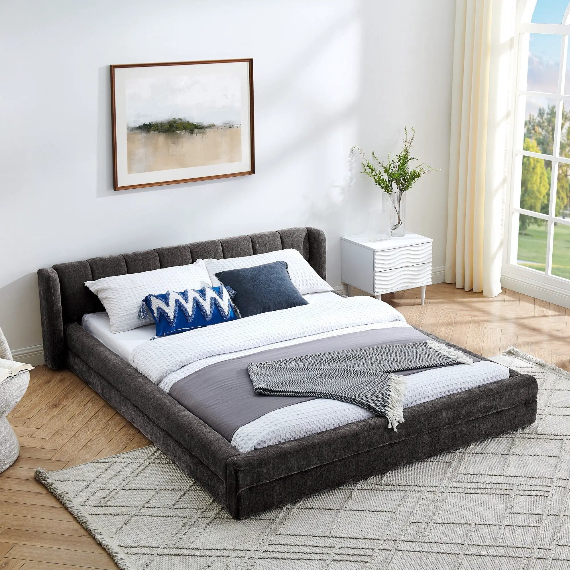 Modern Upholstered Bed Frame With Thick Fabric And Headboard by HouseOfZazla