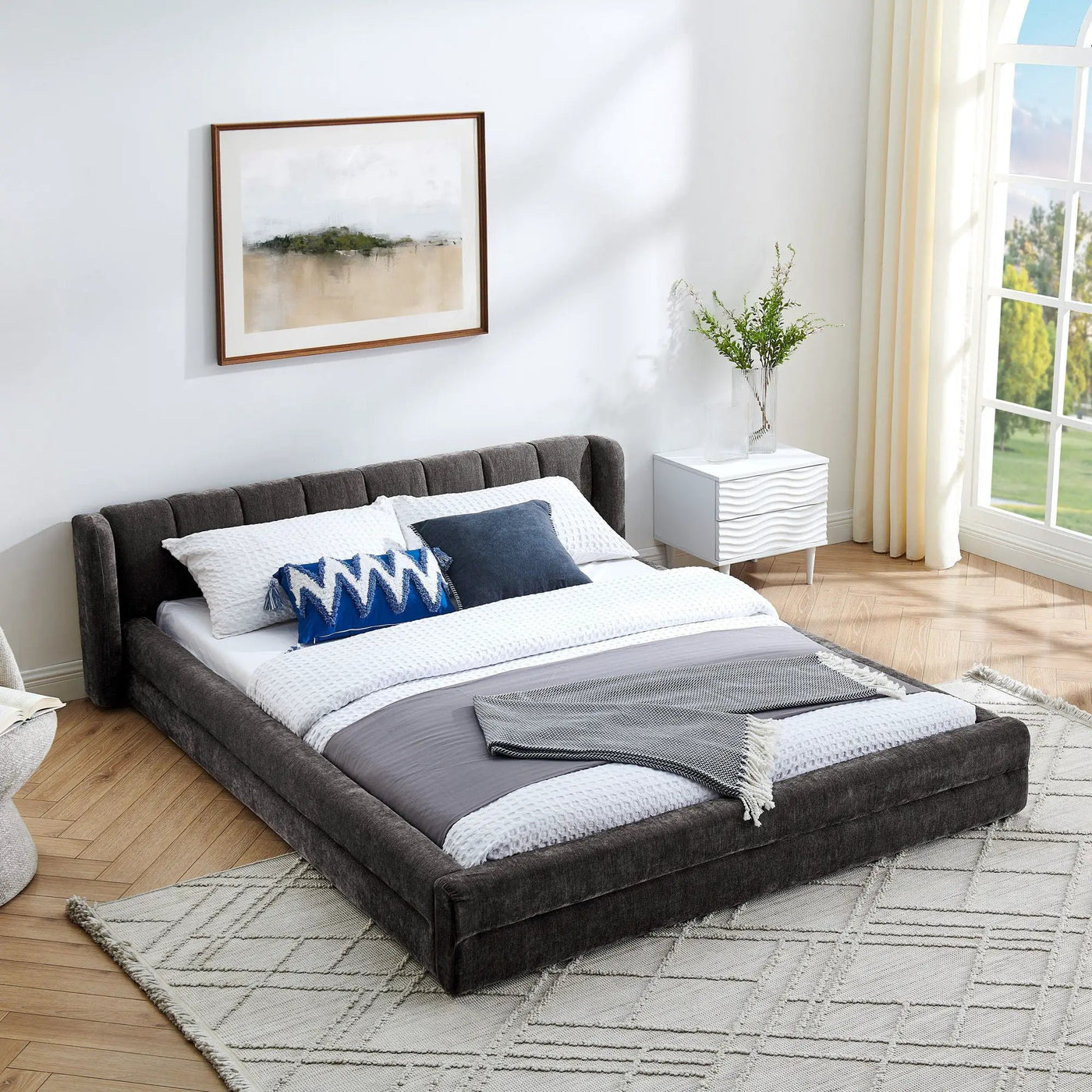 Modern Upholstered Bed Frame With Thick Fabric And Headboard by Unique Piece Furniture