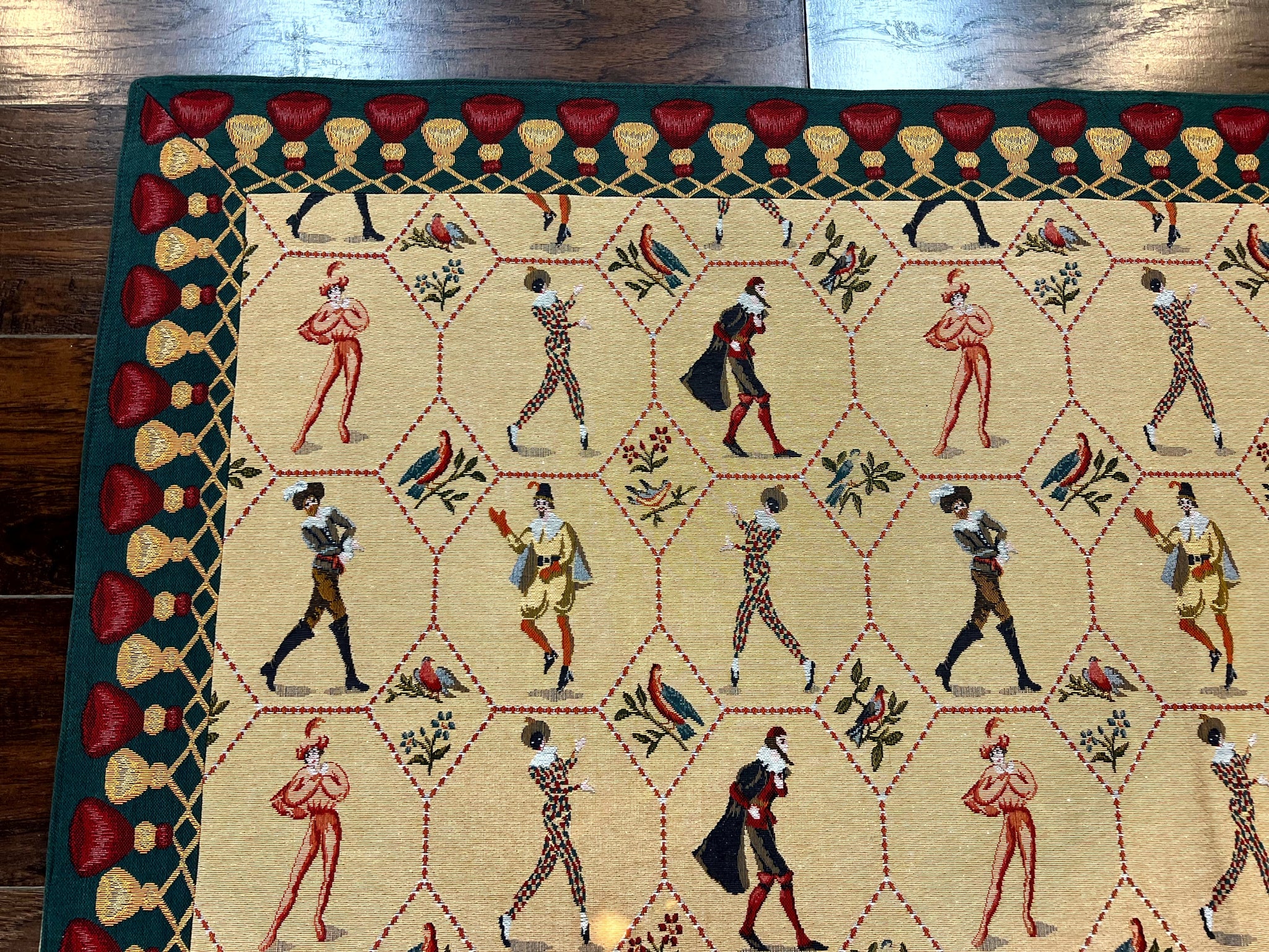 Square Tapestry 5x5, Wall Hanging, Human Pictorials, Court Jesters, Vintage by Jewel Rugs