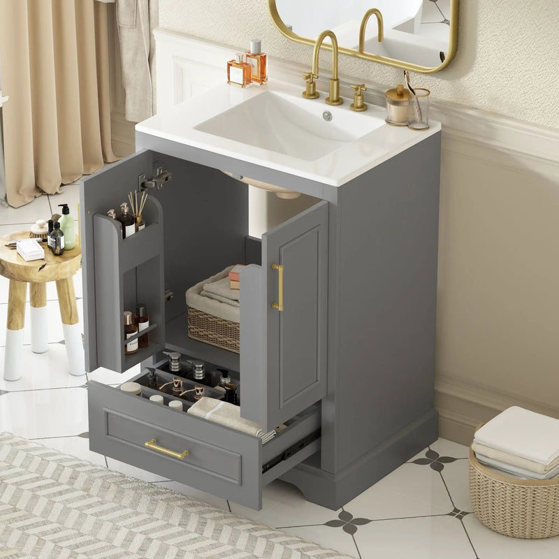 Bathroom Vanity With Sink, 1 Divided Drawer And 2 Soft Close Doors With Double Shelf by Unique Piece Furniture
