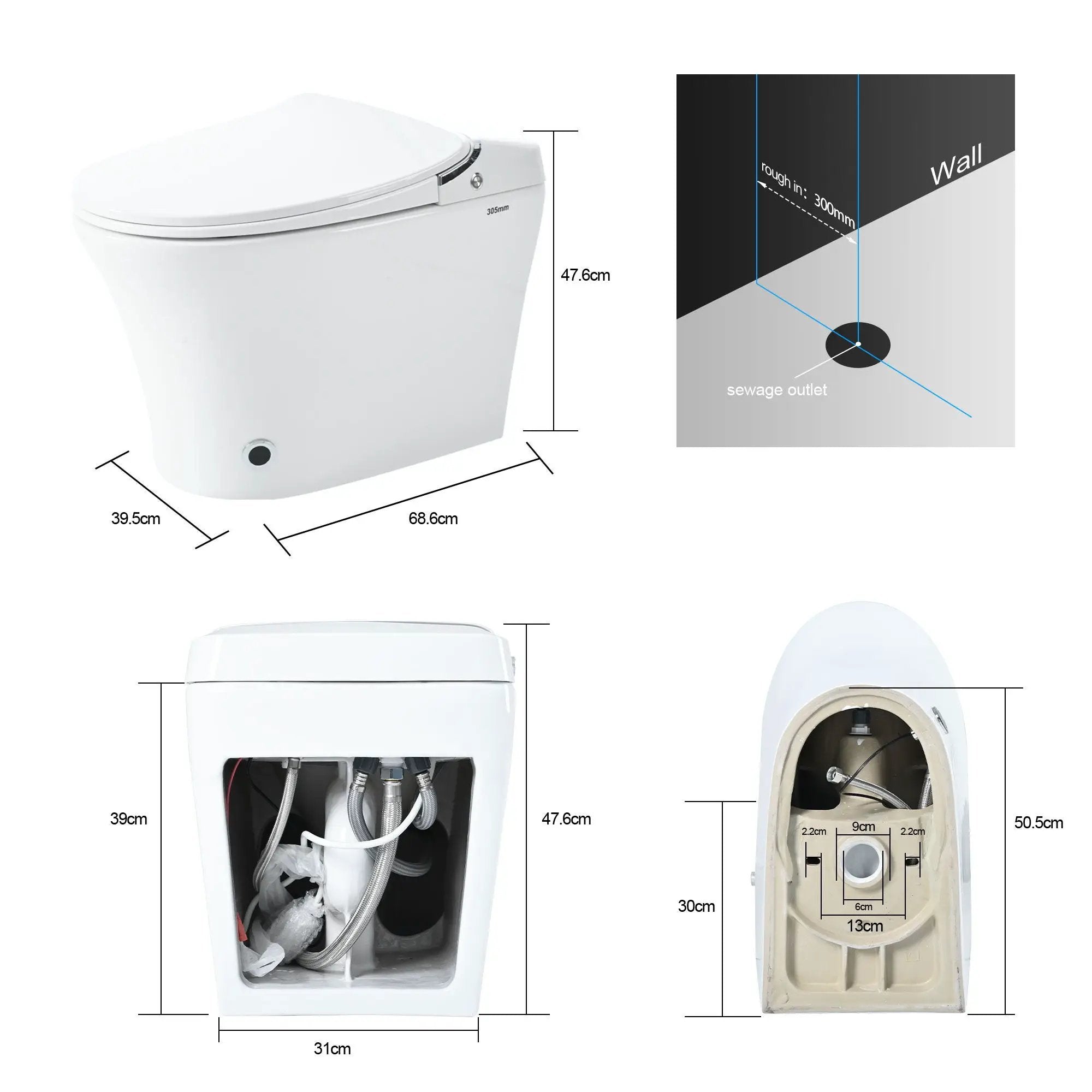 Luxury Smart Toilet With Dryer And Warm Water, Elongated Bidet Toilet With Heated Seat, With Remote Control, Led Night Light, Power Outage Flushing, Soft Close Cover - White by HouseOfZazla