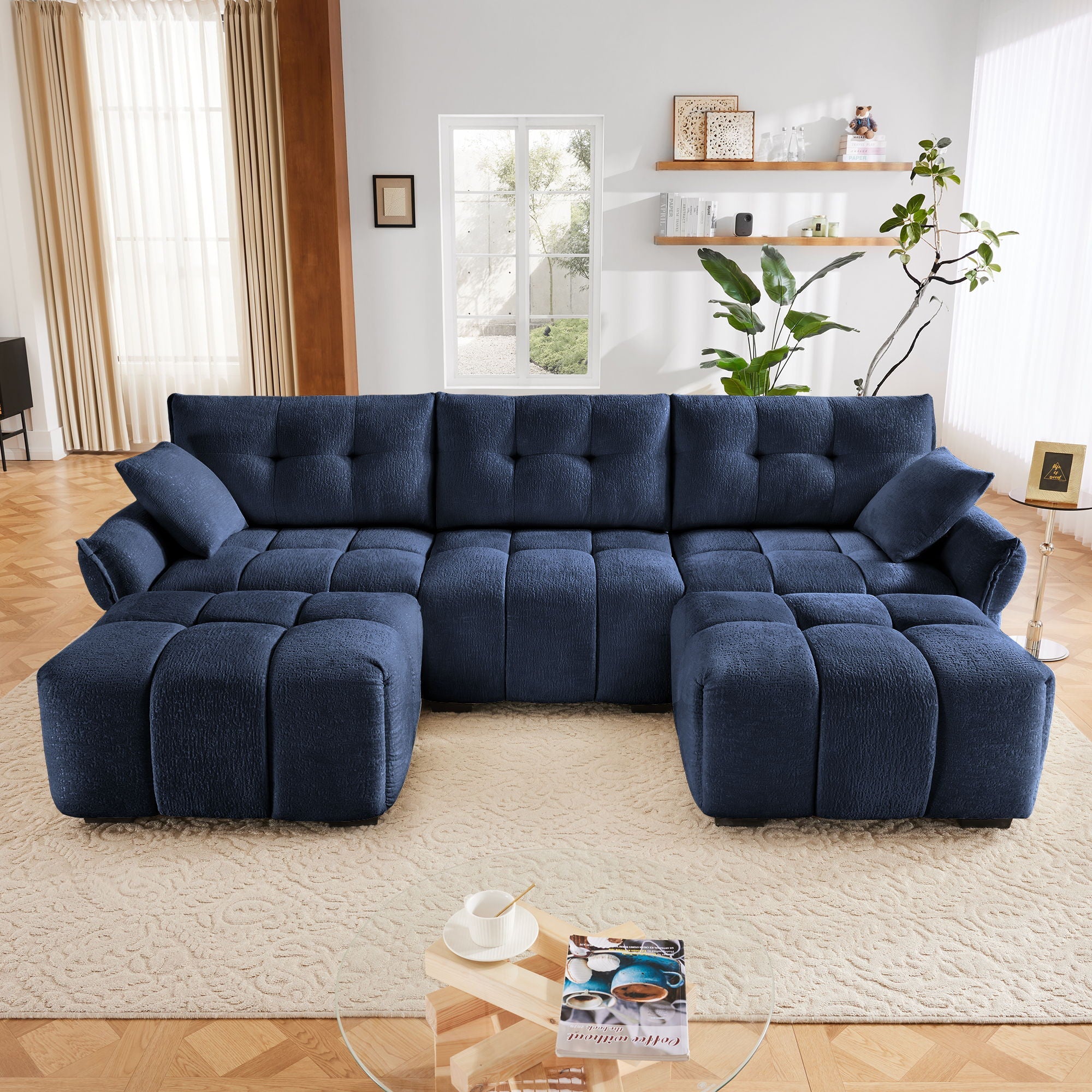 Sofa Set With Ottoman And Pillows, Textured, High Resilience Cushions by HouseOfZazla