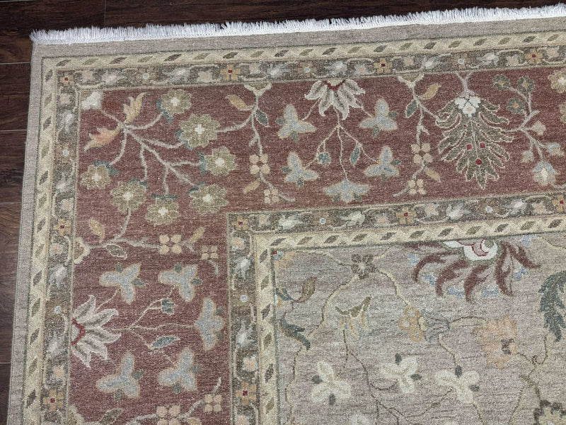 Large Turkish Soumak Rug 10x14, Flatweave Dhurrie, Handmade, Light Green and Salmon by Jewel Rugs